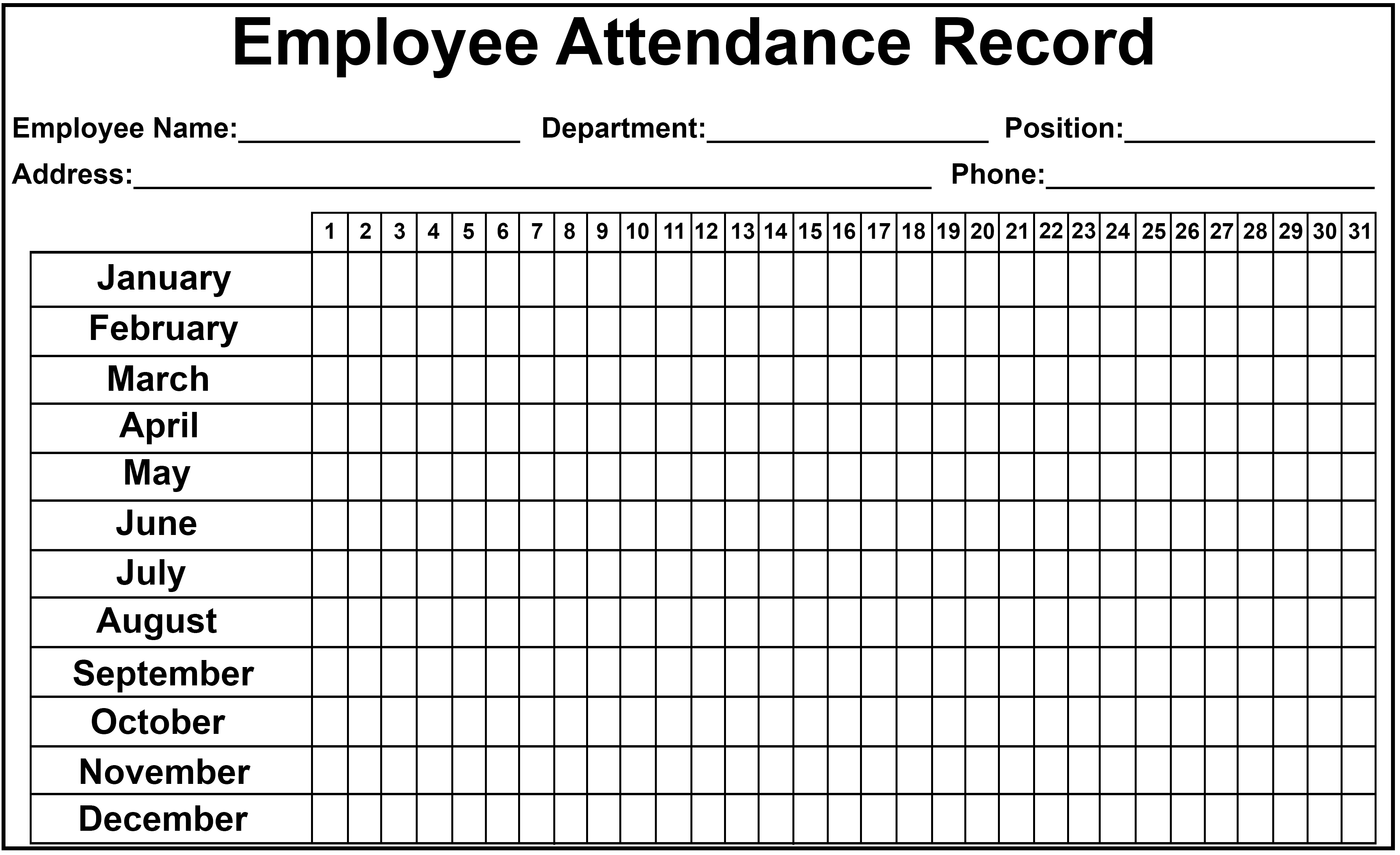 Free Monthly 2020 Attendance Template Calendar Template Printable