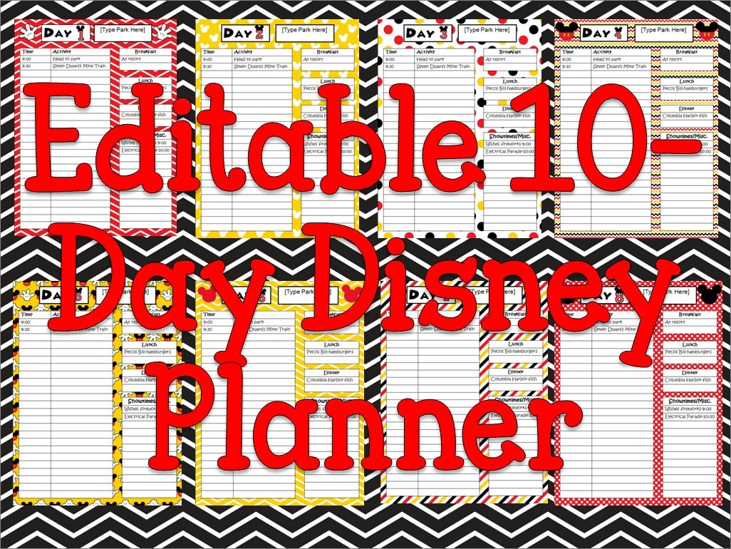 Instant Download Editable Disney Planner, Agenda, Itinerary-Editable Disney Template Itinerary