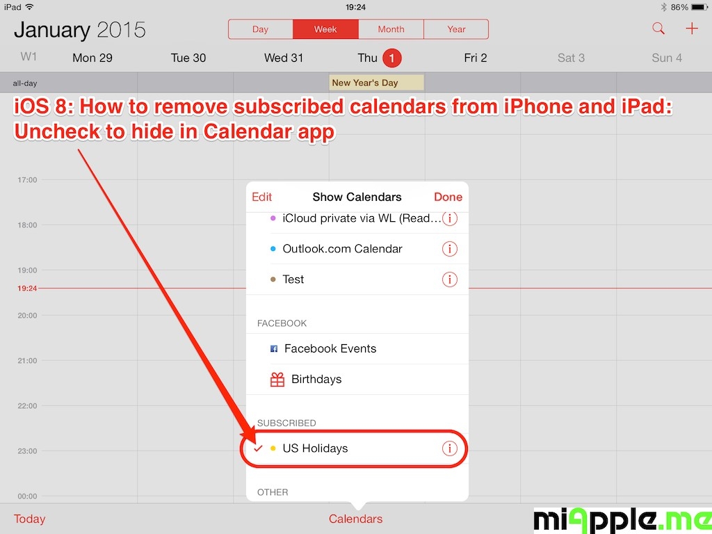 Ios 8 Removing Subscribed Calendars Hide In Calendar App Add-Google Calendar Us Holidays
