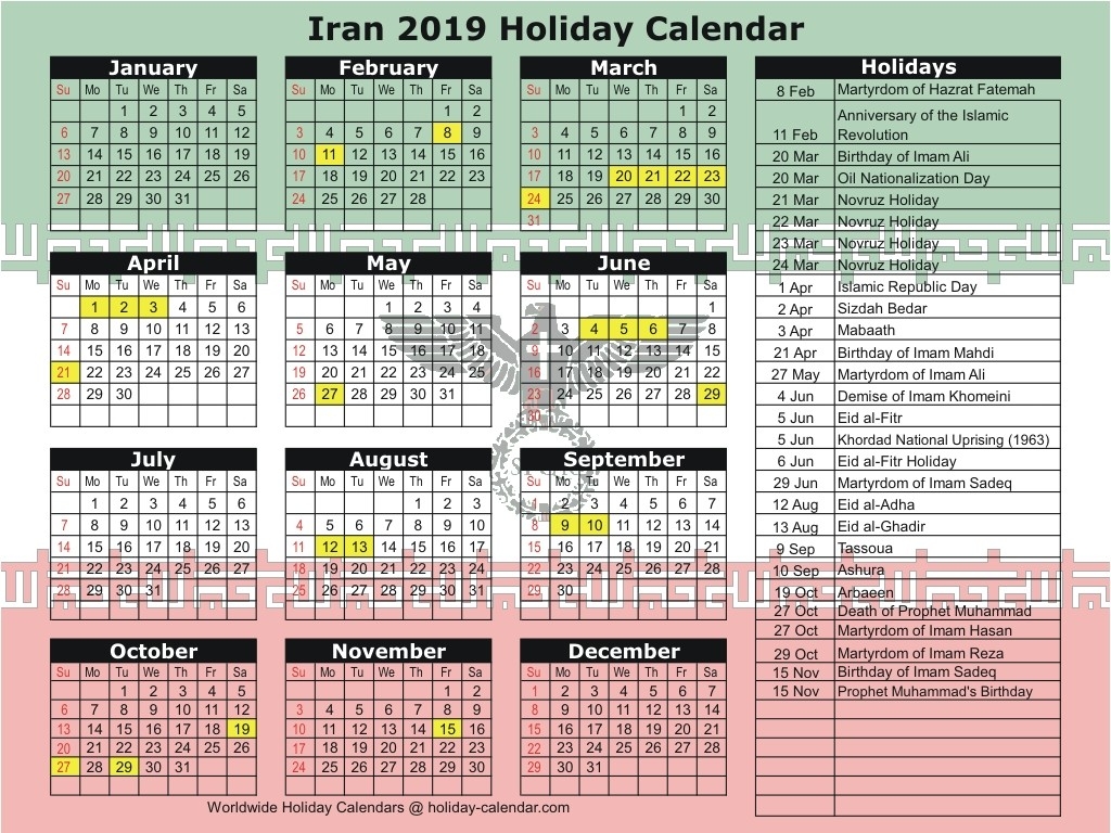 Iran 2019 / 2020 Holiday Calendar-2020 Calendar With Islamic Holidays