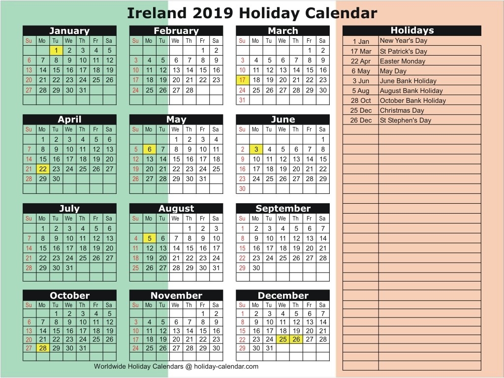 Ireland 2019 / 2020 Holiday Calendar-January 2020 Calendar Ireland