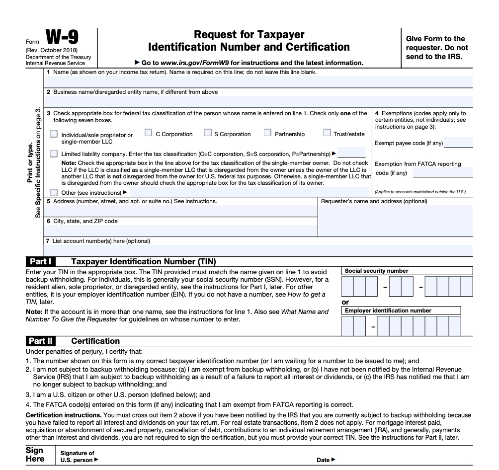 Blank Tax Forms W9 Calendar Template Printable