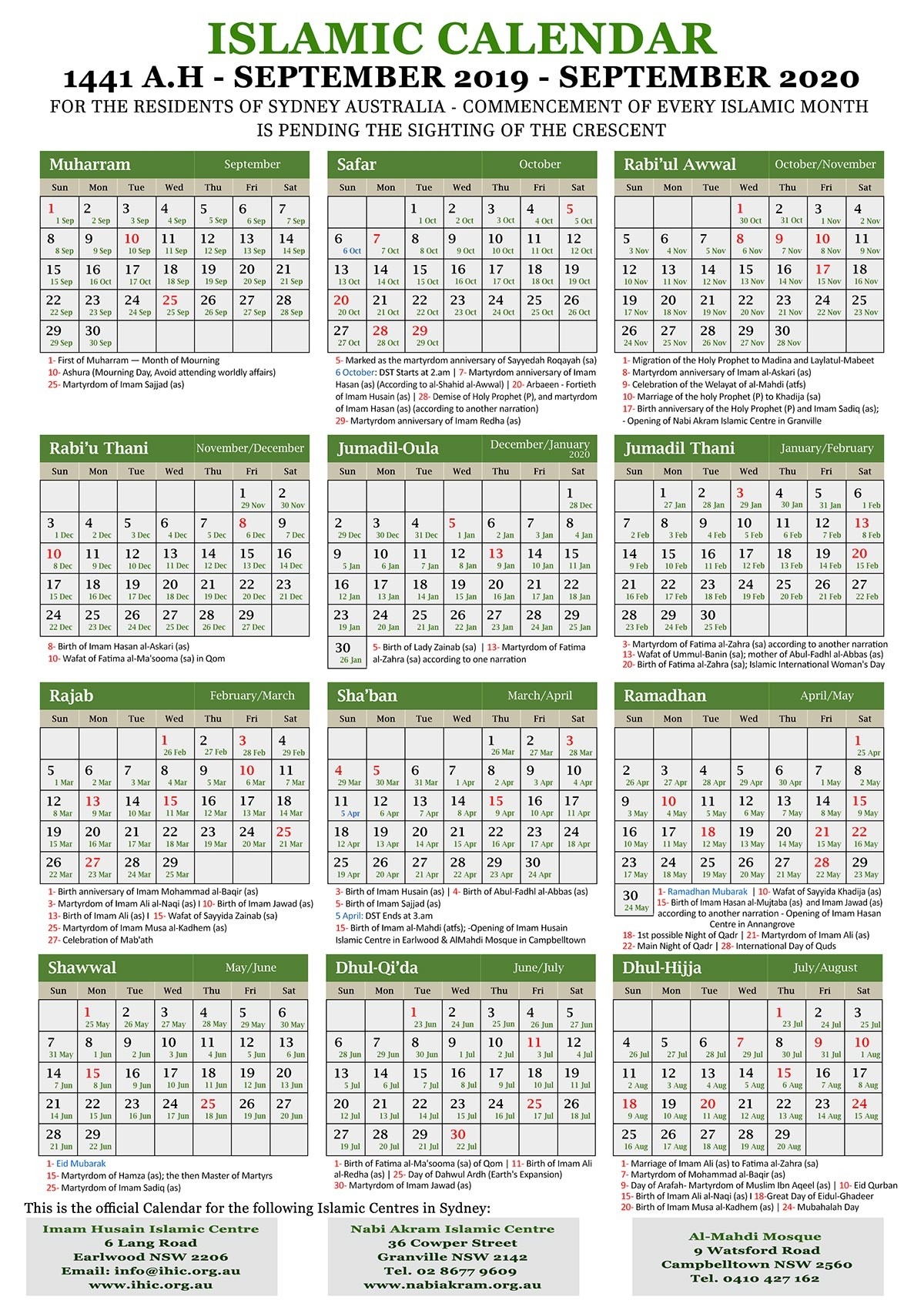 Islamic Calendar 2020-January 2020 Arabic Calendar