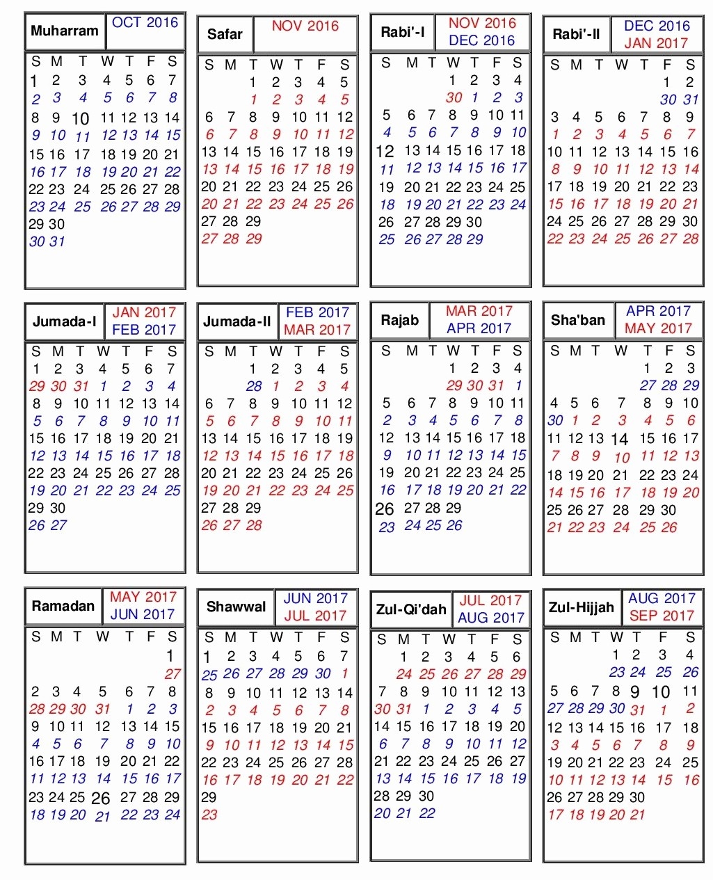 January 2020 Hijri Calendar | Calendar Template Printable