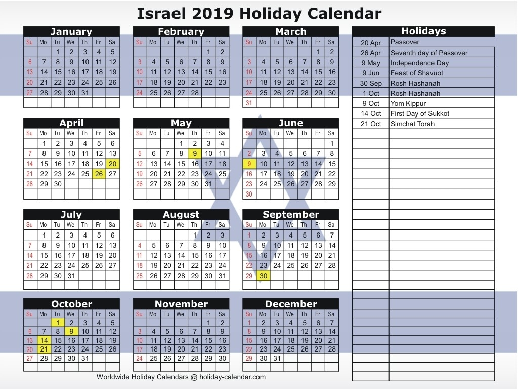 Israel 2019 / 2020 Holiday Calendar-2020 Calendar With Jewish Holidays Pdf