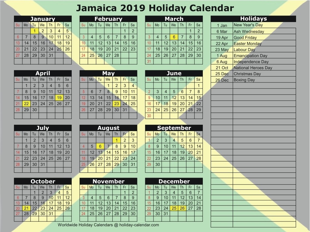 Jamaica 2019 / 2020 Holiday Calendar-Usa Holidays Vs Jamican Holidays 2020