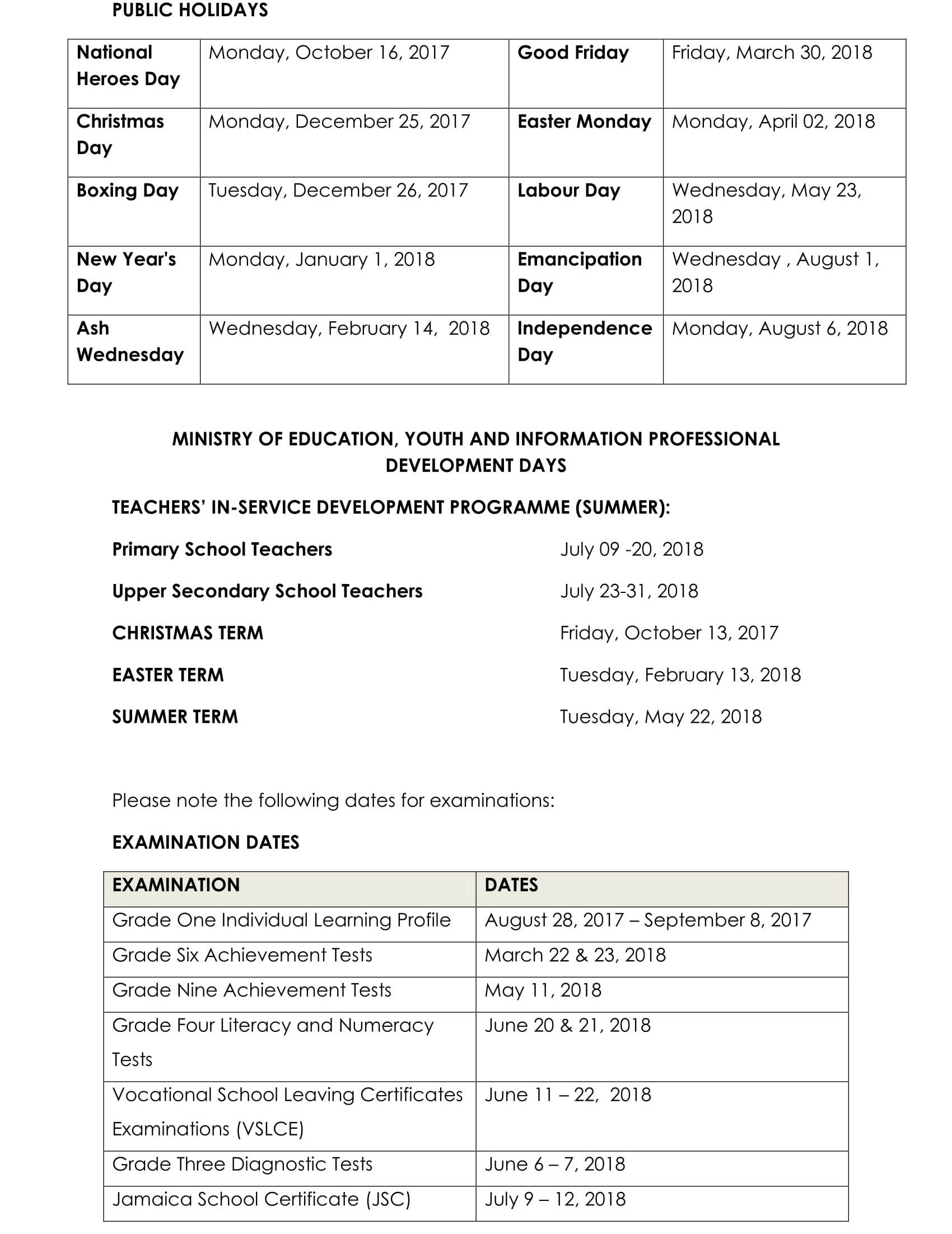 Jamaica Calendar Of School Terms &amp; Holidays For The Academic-Jamaica Public Holidays 2020 Printable