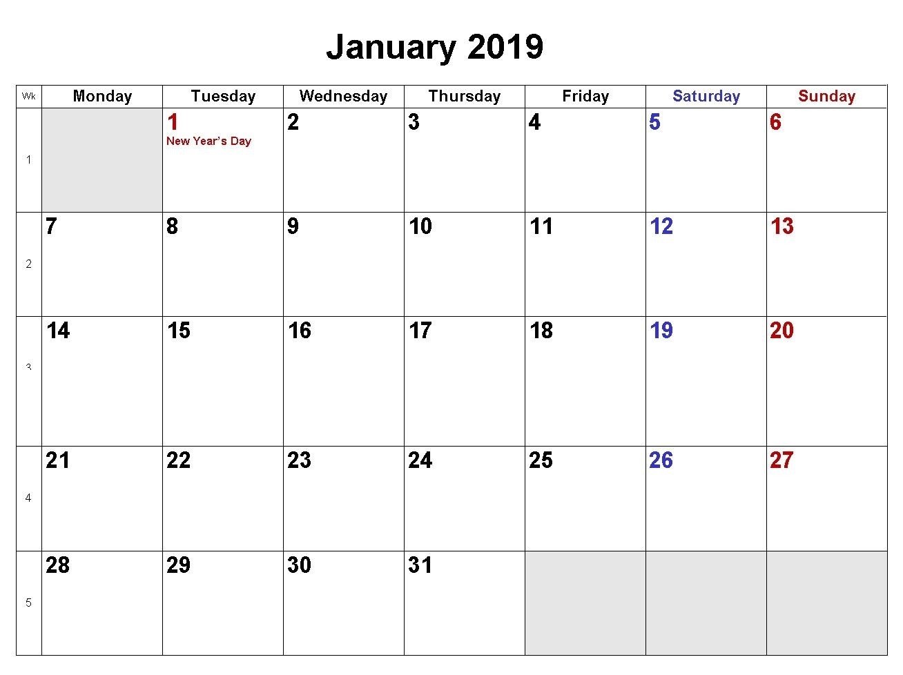 January 2019 Calendar Download In Word Excel Pdf Formats-Calendar Word 2020 Microsoft Word Monthly