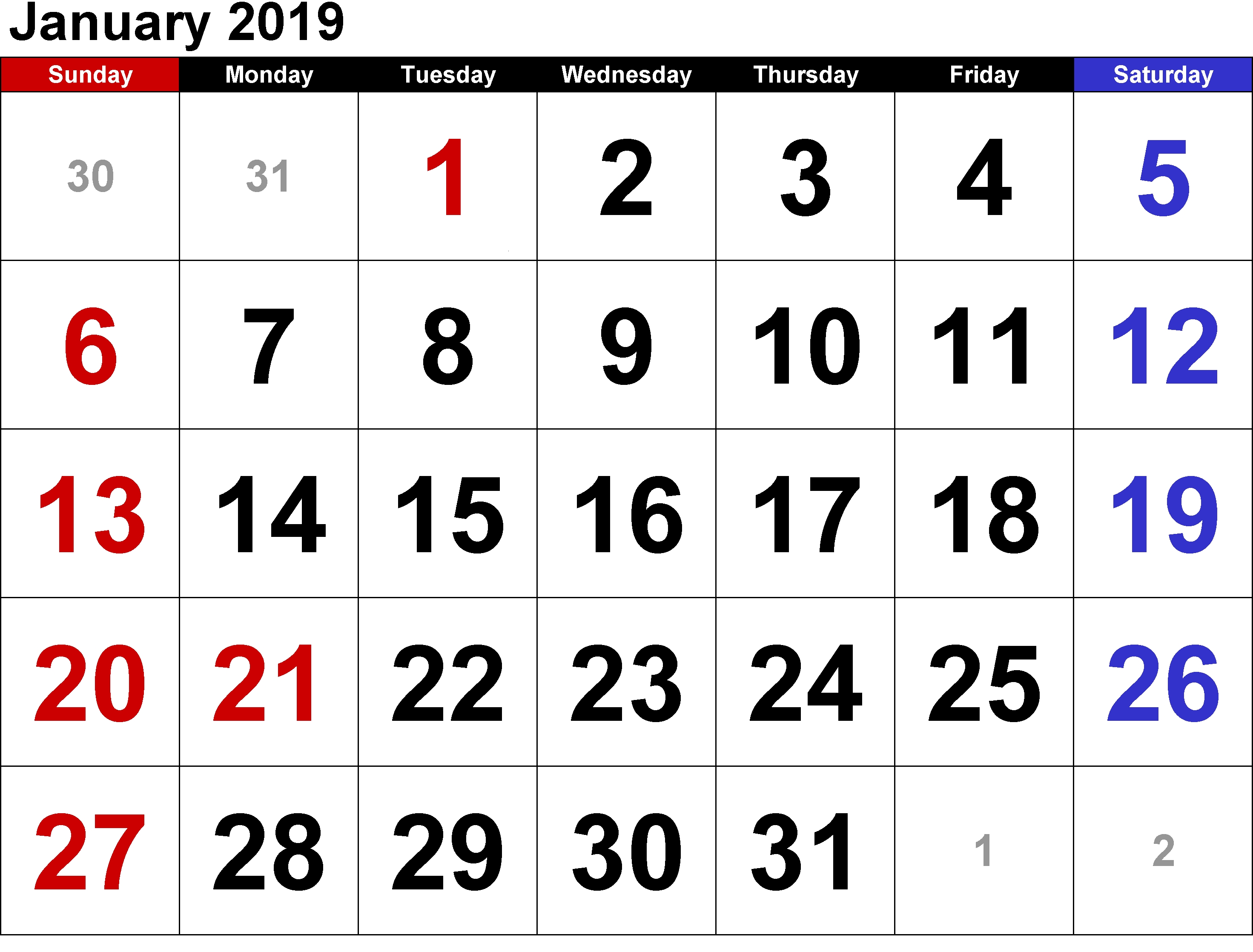 January 2019 Calendar Template A4 Sheet Printout-January 2020 Calendar Philippines