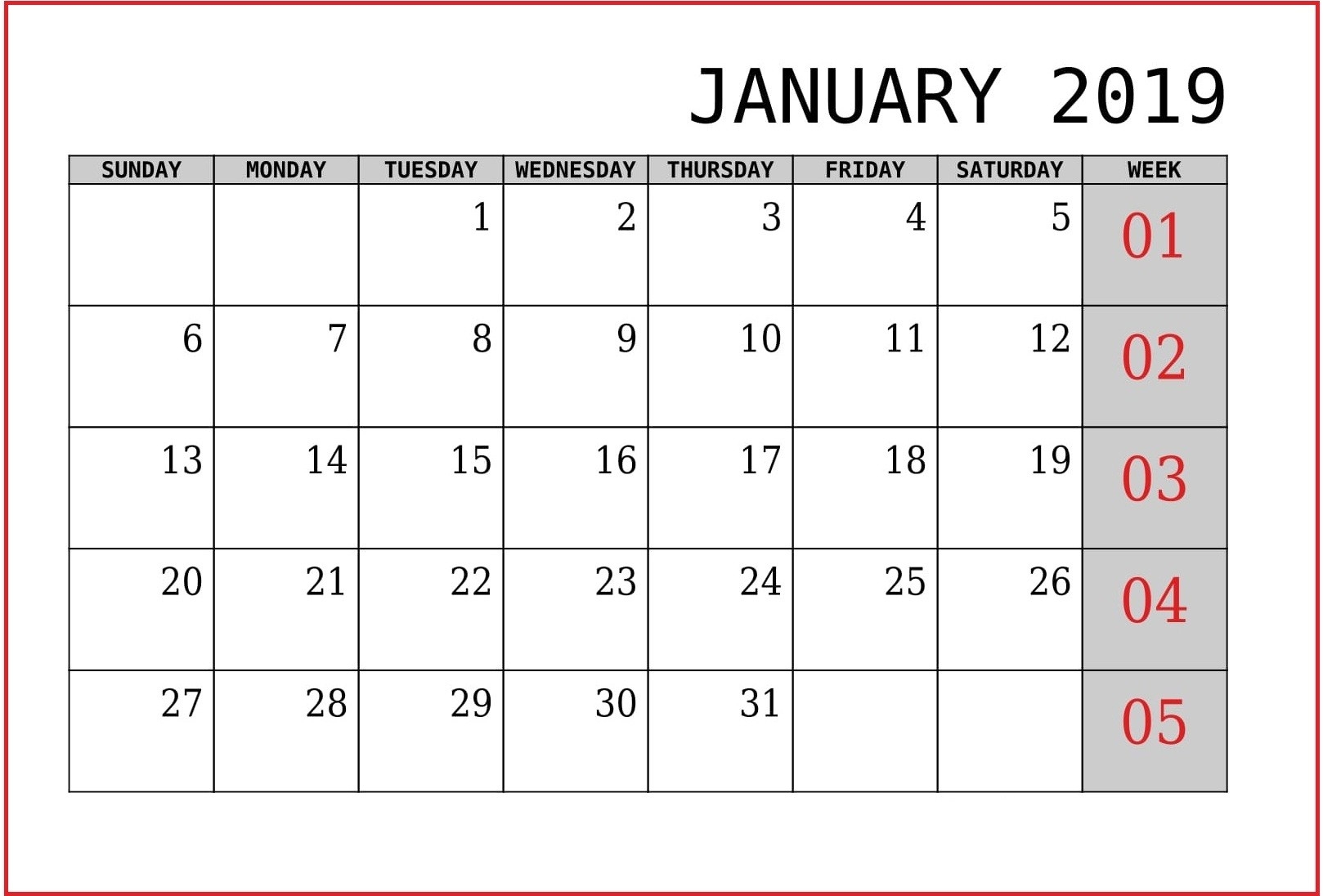 January 2019 Calendar Us Printable Templates With Holidays-Us Printable Blank Calendars