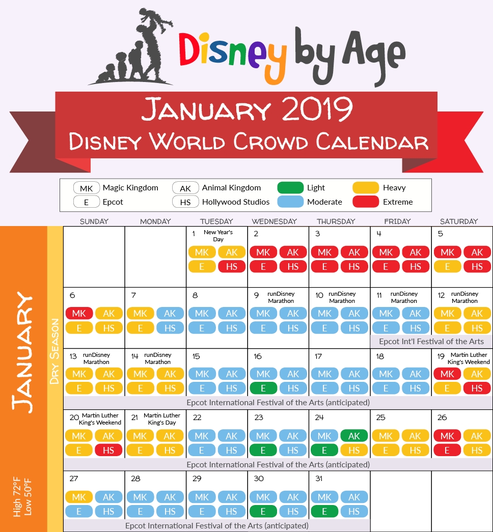 Disney Crowd Calendar January 2020 | Calendar Template Printable