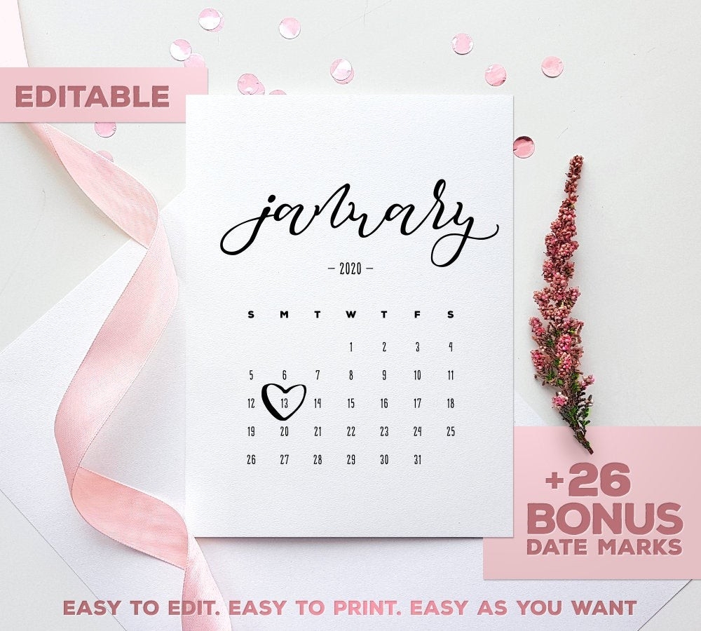 January 2020 Baby Due Date Announcement Printable Calendar Template Pdf Due  Date Reveal Baby Announce Birthday Heather Printable Calendar-Bady Due Date Calendar August 2020 Template