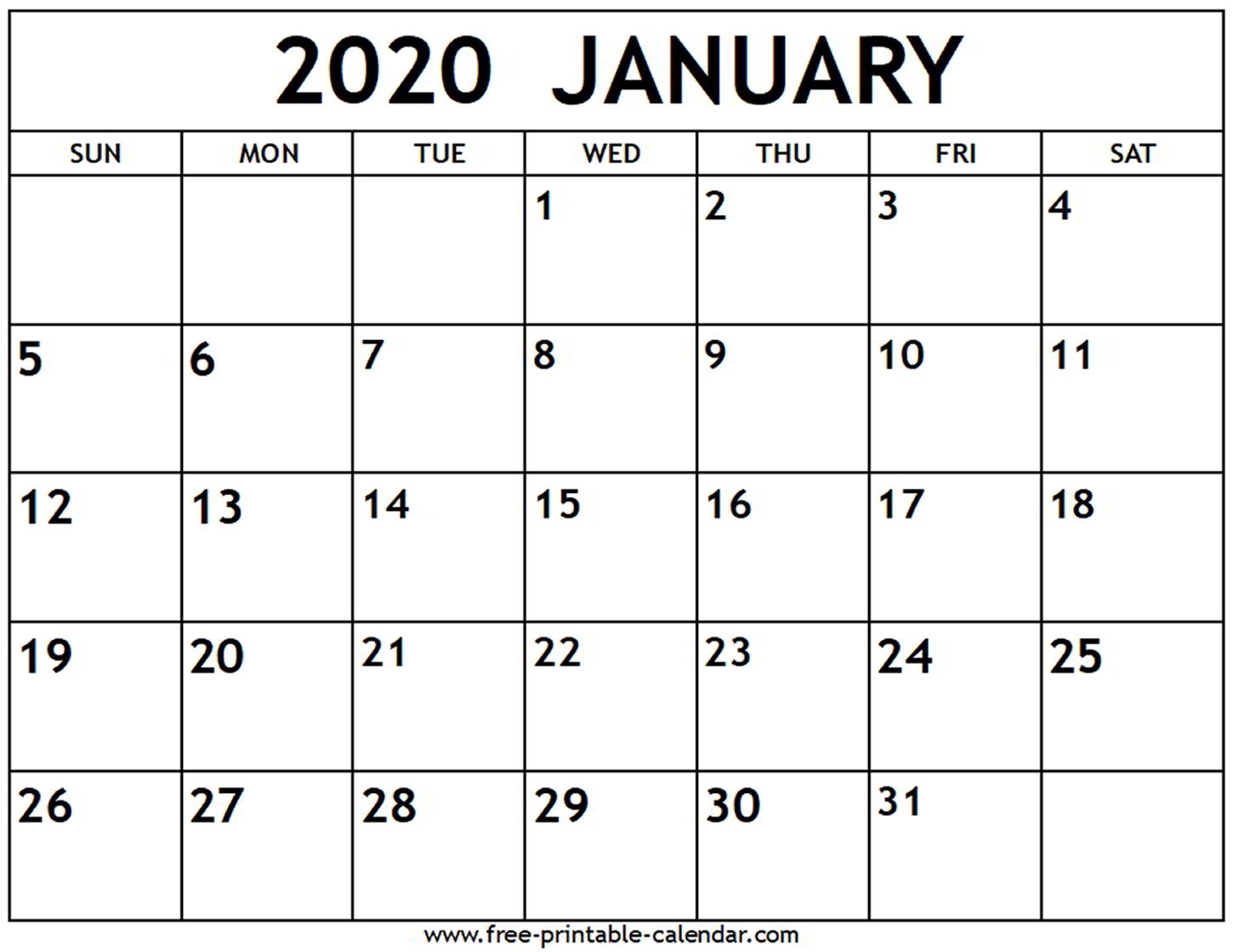 January 2020 Calendar - Free-Printable-Calendar-Blank January 2020 Calendar