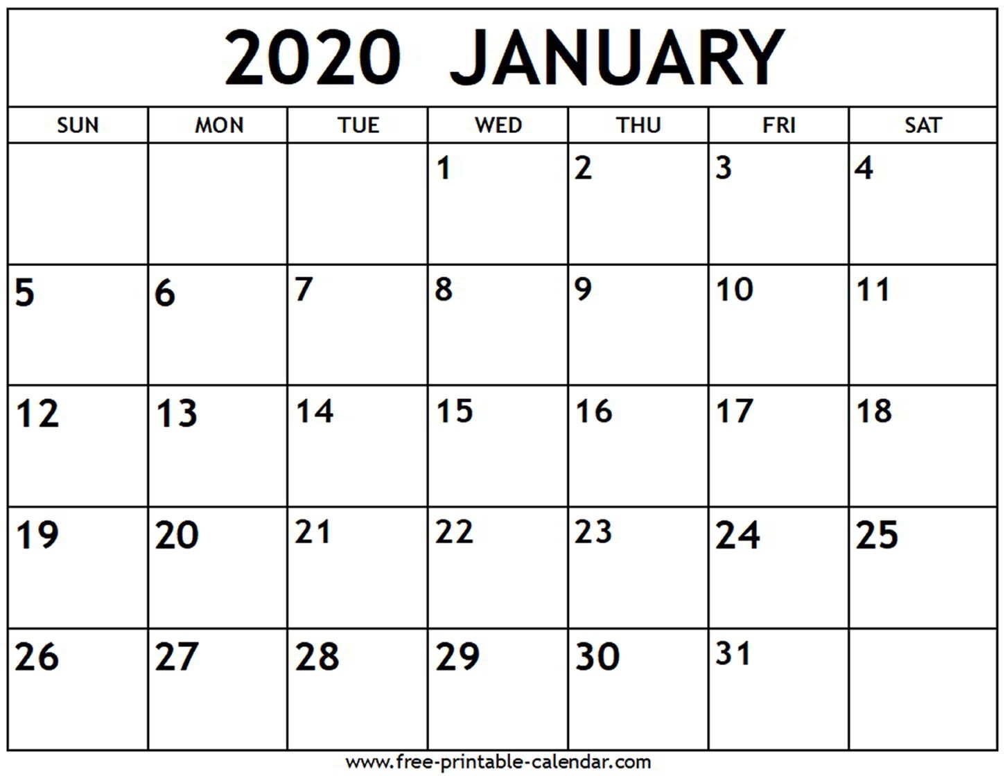 January 2020 Calendar - Free-Printable-Calendar-January 2020 Calendar Canada