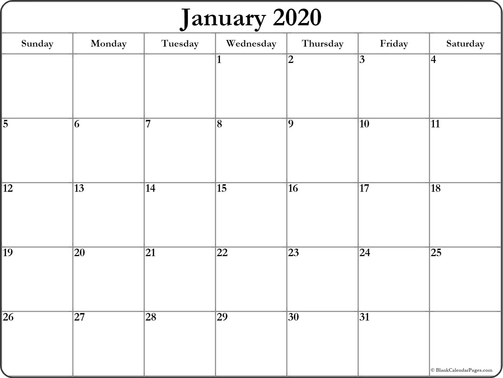 January 2020 Calendar | Free Printable Monthly Calendars-2020 Blank Printable Monthly Template