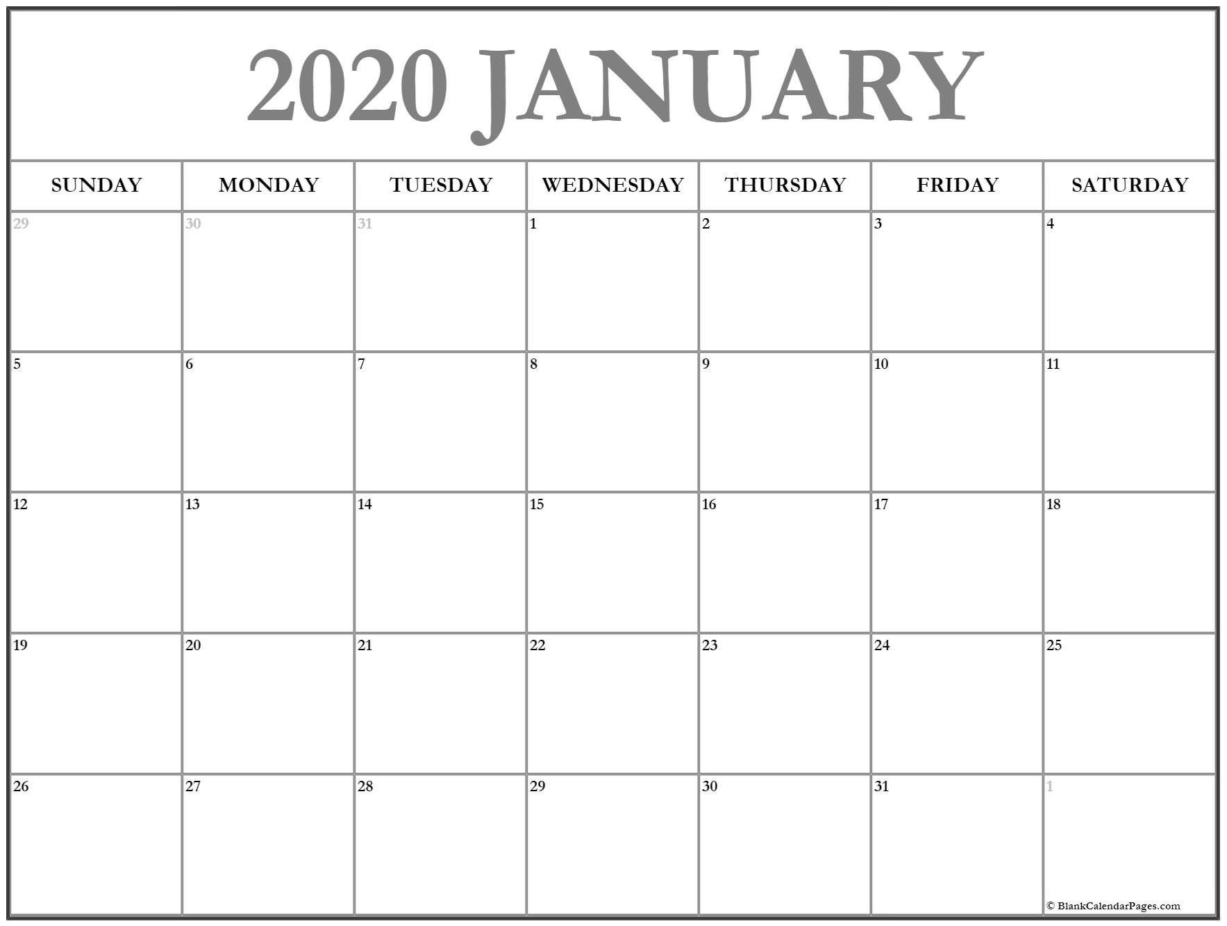 January 2020 Calendar | Free Printable Monthly Calendars-Free January 2020 Calendar Template
