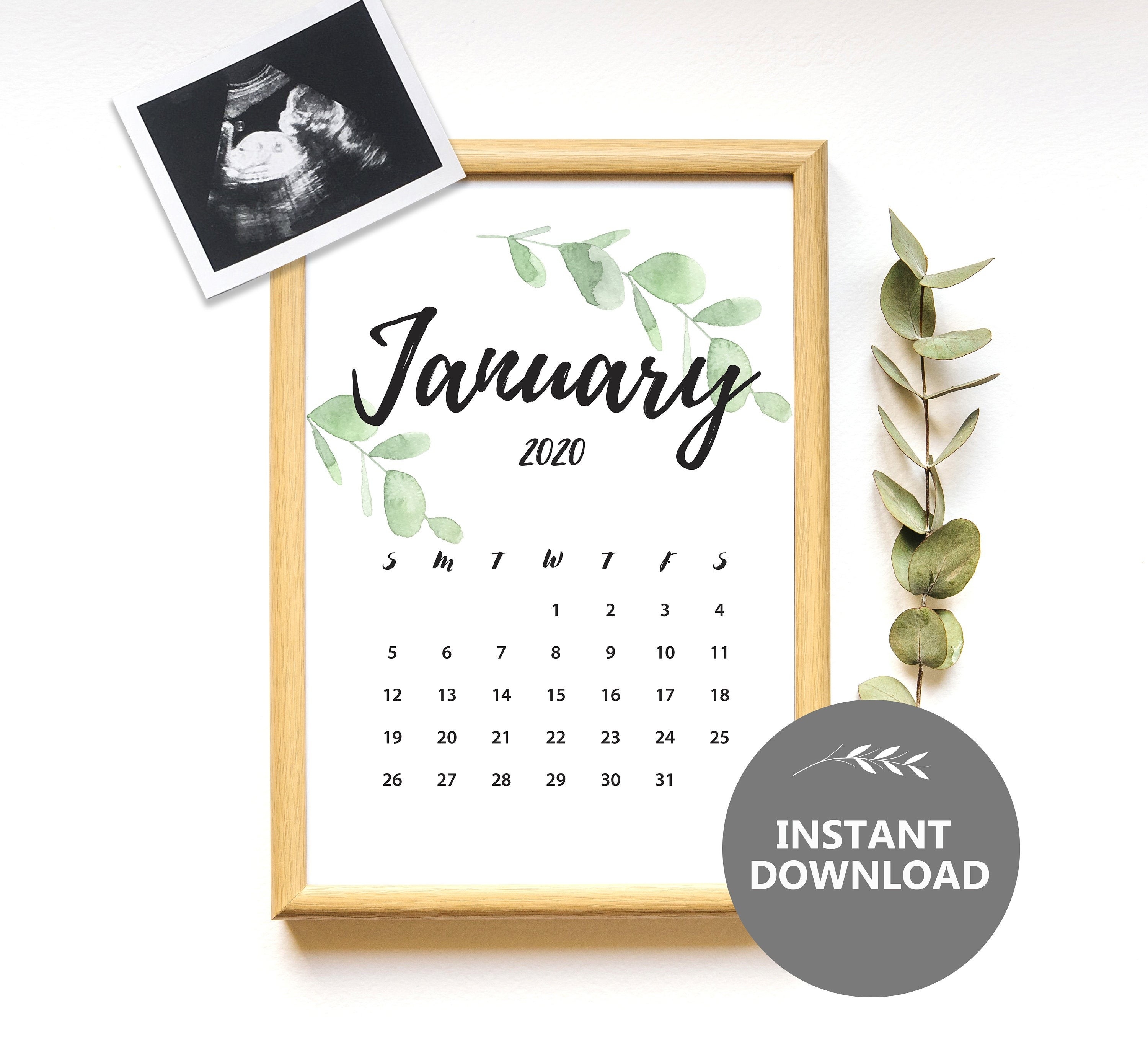 January 2020 Calendar, Instant Download, Pregnancy Announcement, Monthly  Calendar Planner, Baby Due Date Printable Calendar-January 2020 Style 3 Calendar