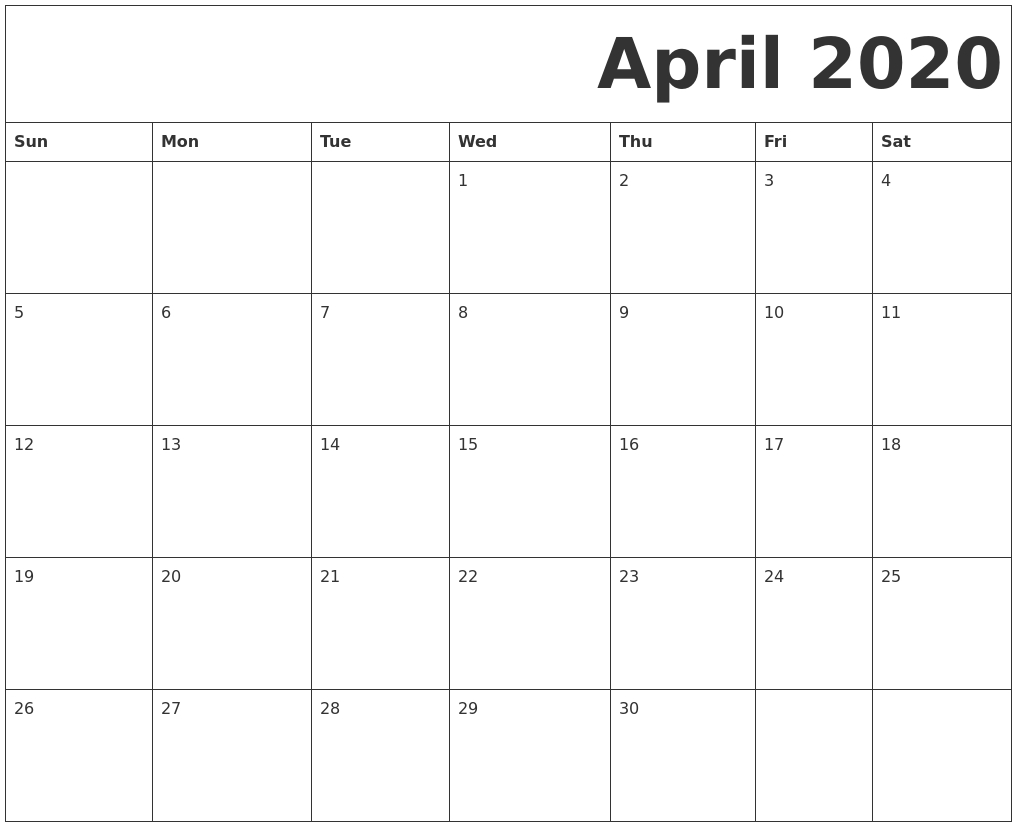January 2020 Calendar-January To April 2020 Calendar