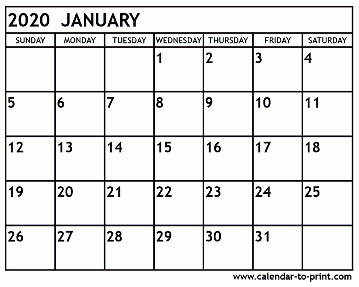 January 2020 Calendar Printable-2020 Calendar January And February