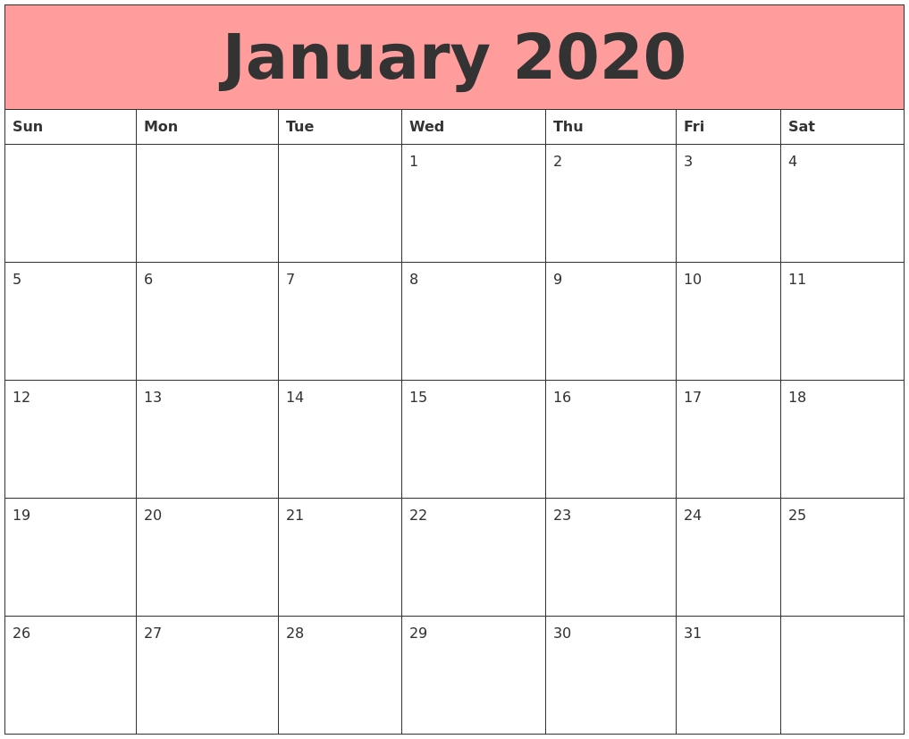 January 2020 Calendars That Work-January 2020 Calendar Png