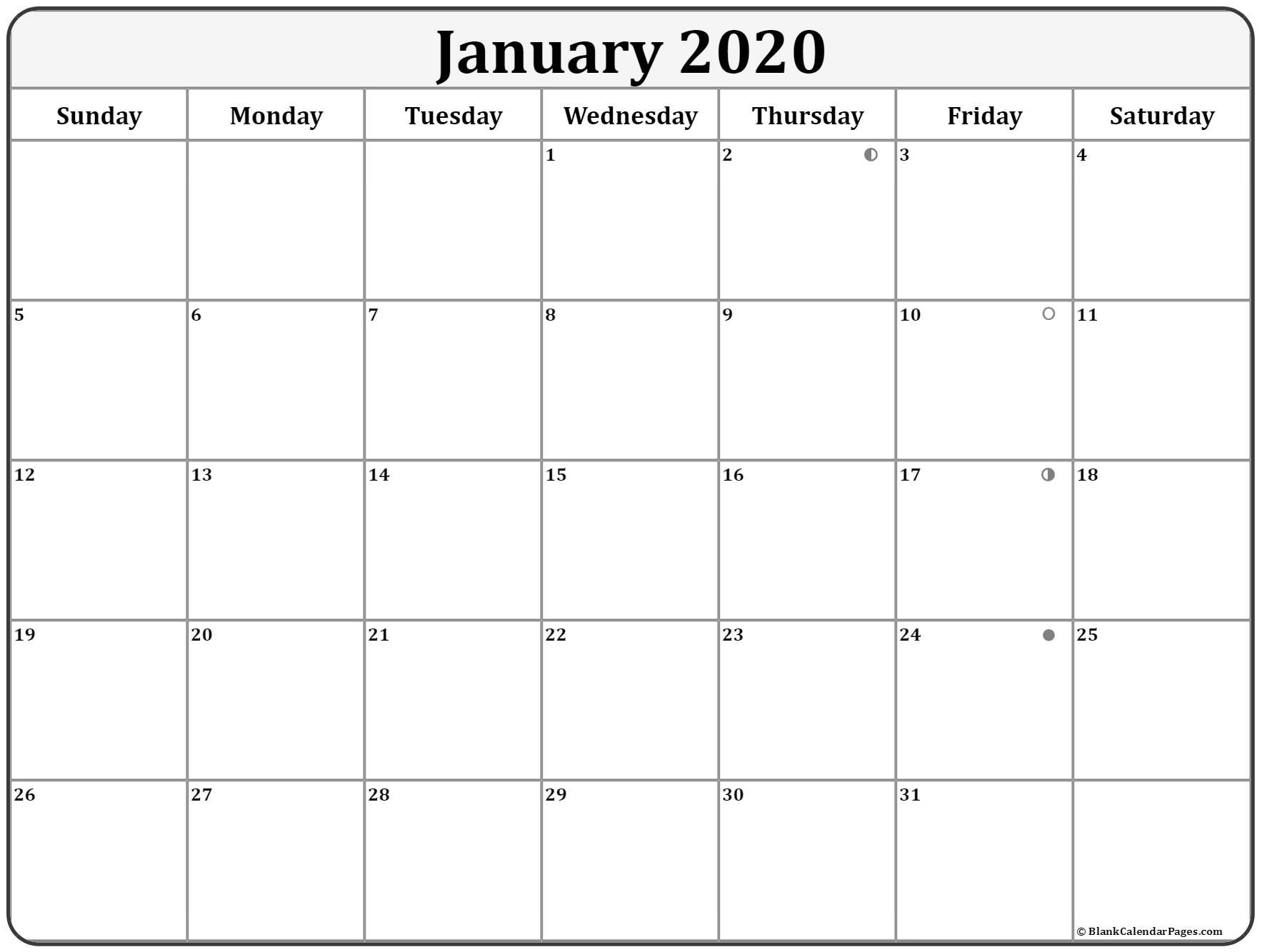 January 2020 Lunar Calendar | Moon Phase Calendar-January 2020 Calendar Full Moon
