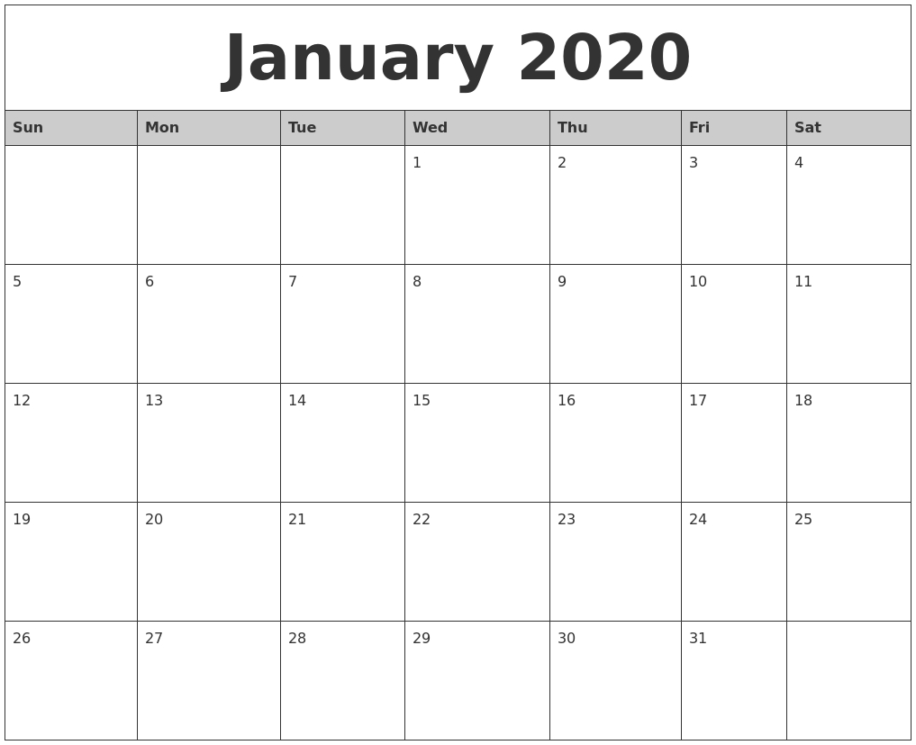 January 2020 Monthly Calendar Printable-Printable Monday-Friday Calendar 2020 Monthly