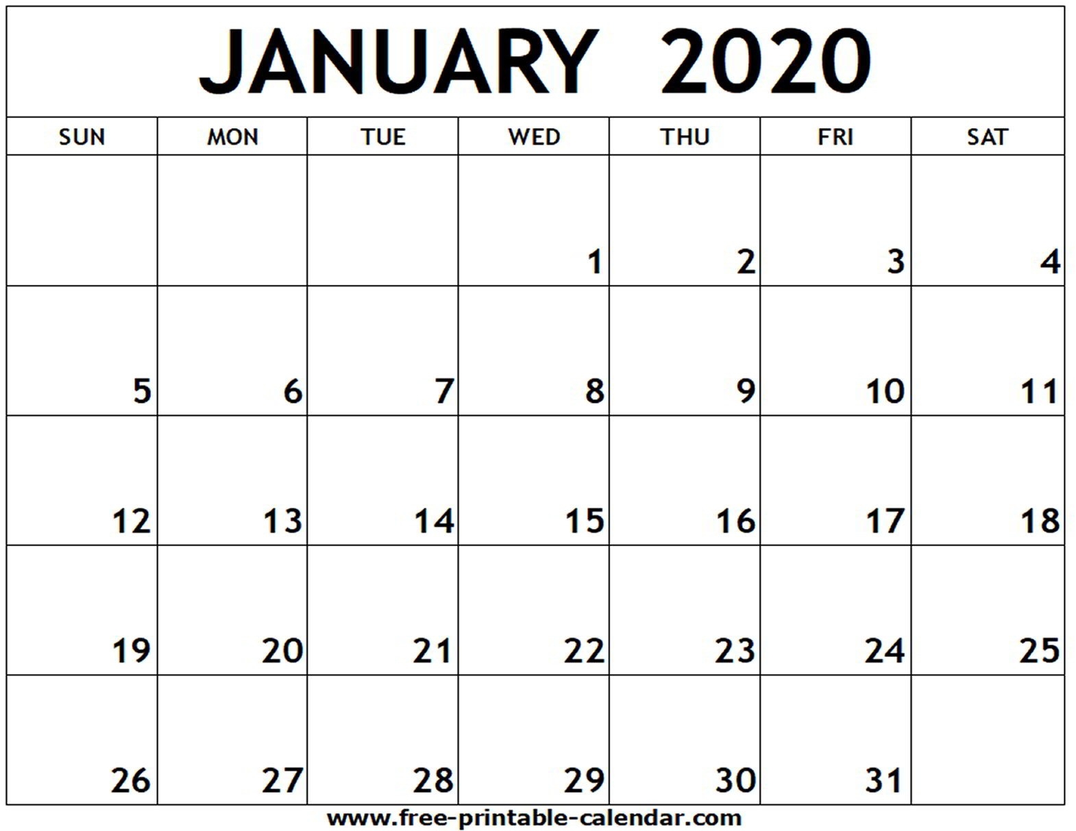 January 2020 Printable Calendar - Free-Printable-Calendar-Blank Calandar Of Events 2020