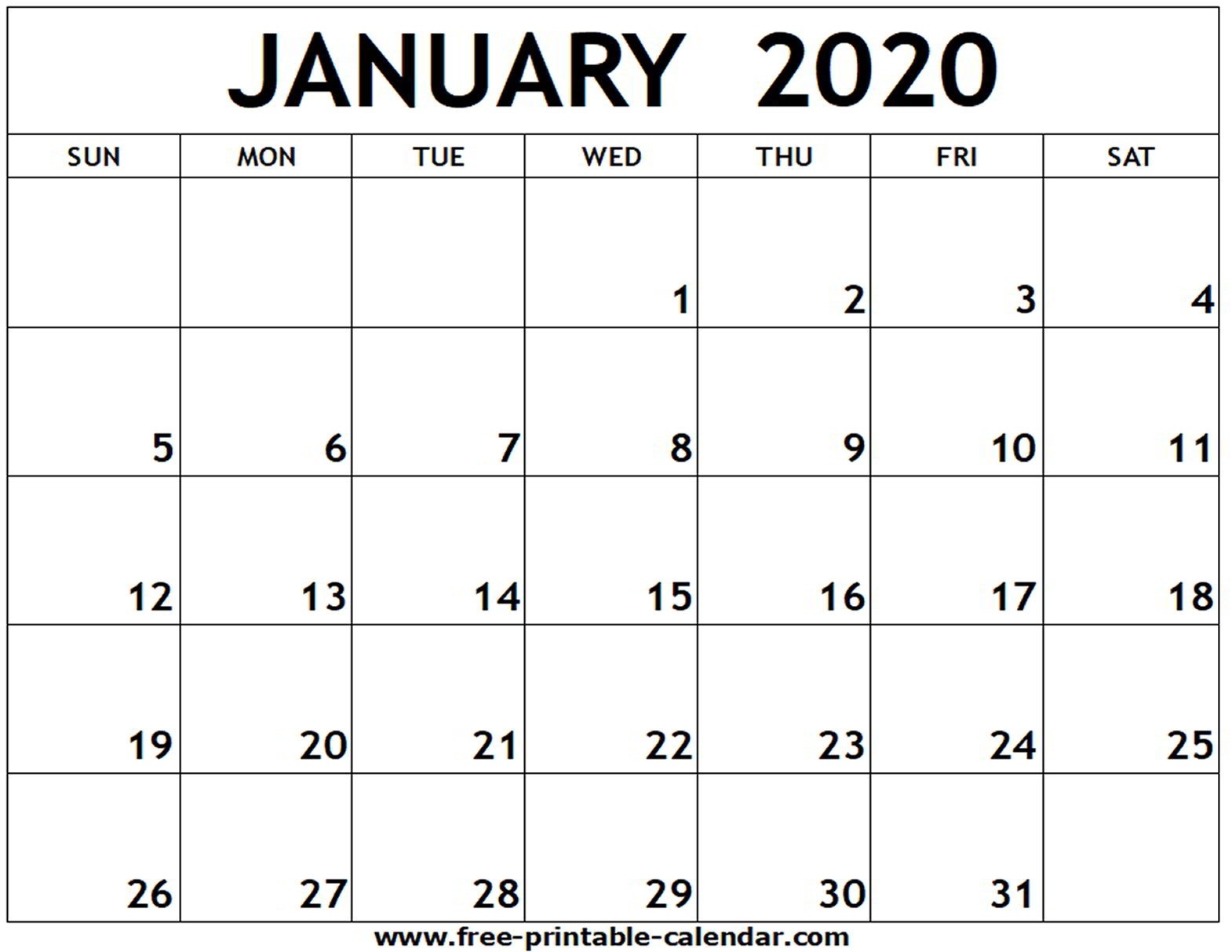 January 2020 Printable Calendar - Free-Printable-Calendar-Blank January 2020 Calendar