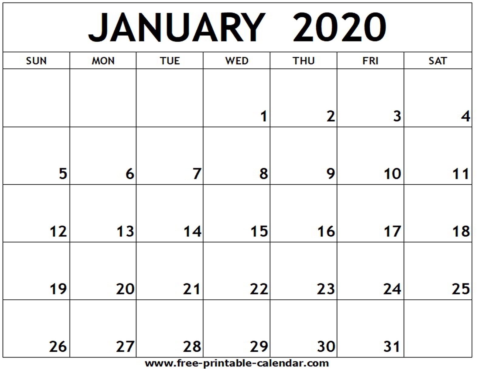 January 2020 Printable Calendar - Free-Printable-Calendar-Printable January 2020 Calendar
