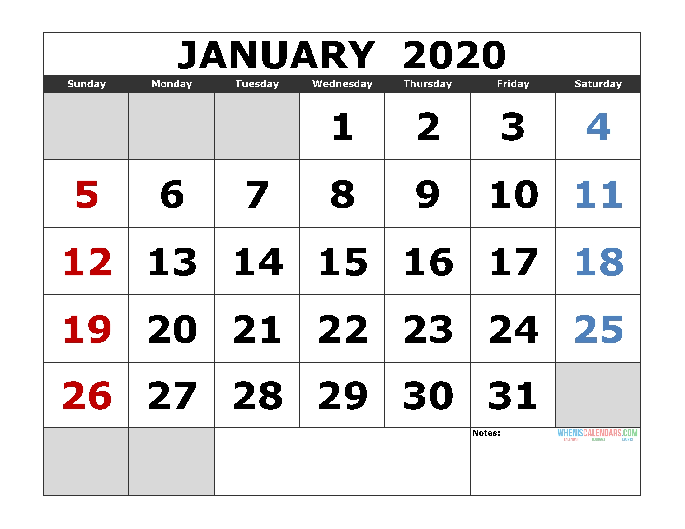 January 2020 Printable Calendar Template Excel, Pdf, Image-January 2020 Jewish Calendar