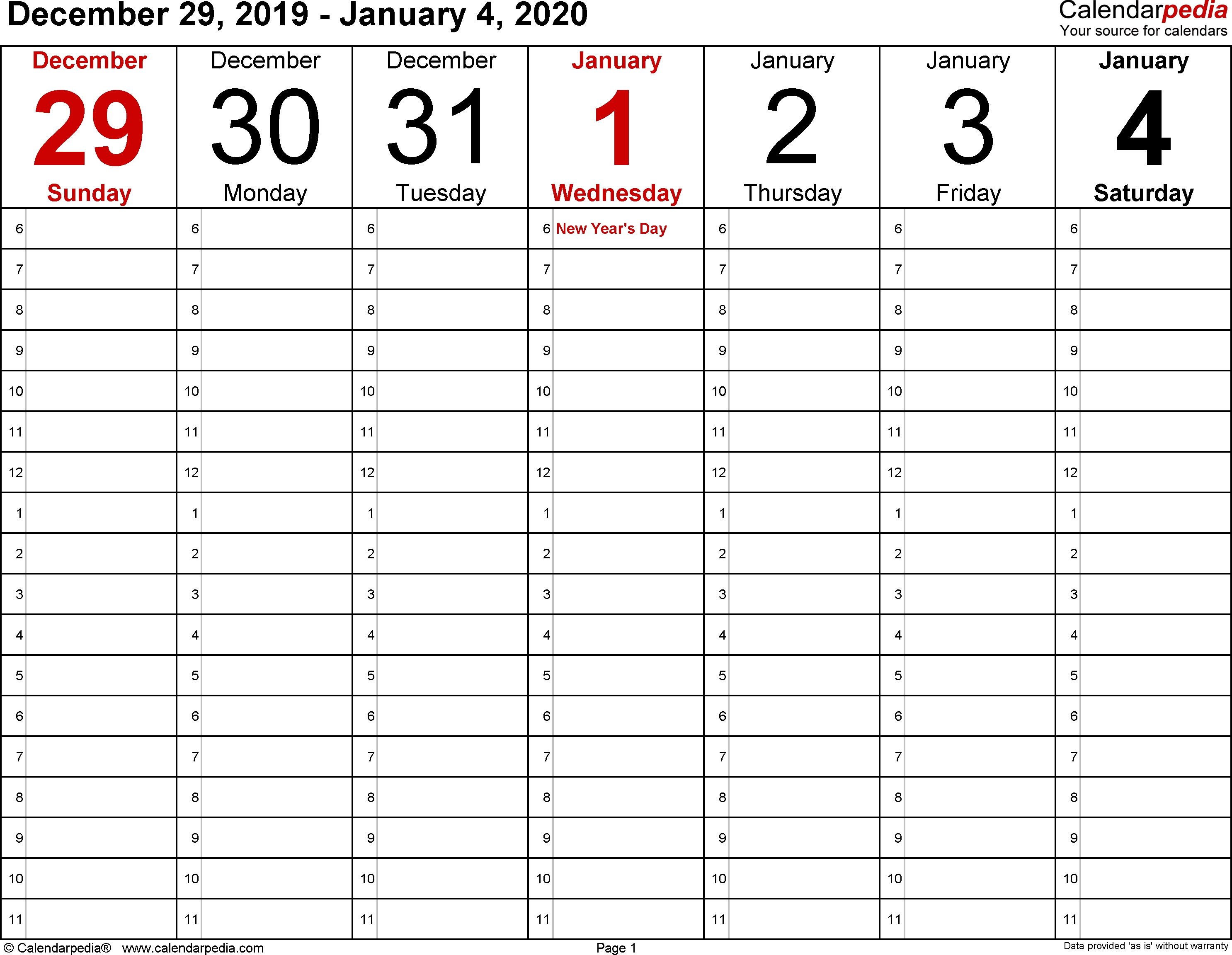 January 2020 Weekly Calendar | Blank January 2020 Calendar-Holiday Spreadsheet Template 2020 In Hours