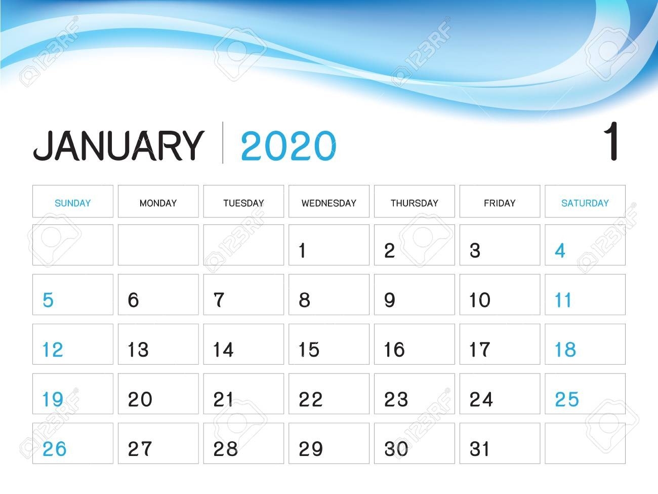 January 2020 Year Template, Calendar 2020 Vector, Desk Calendar..-January 2020 Yearly Calendar