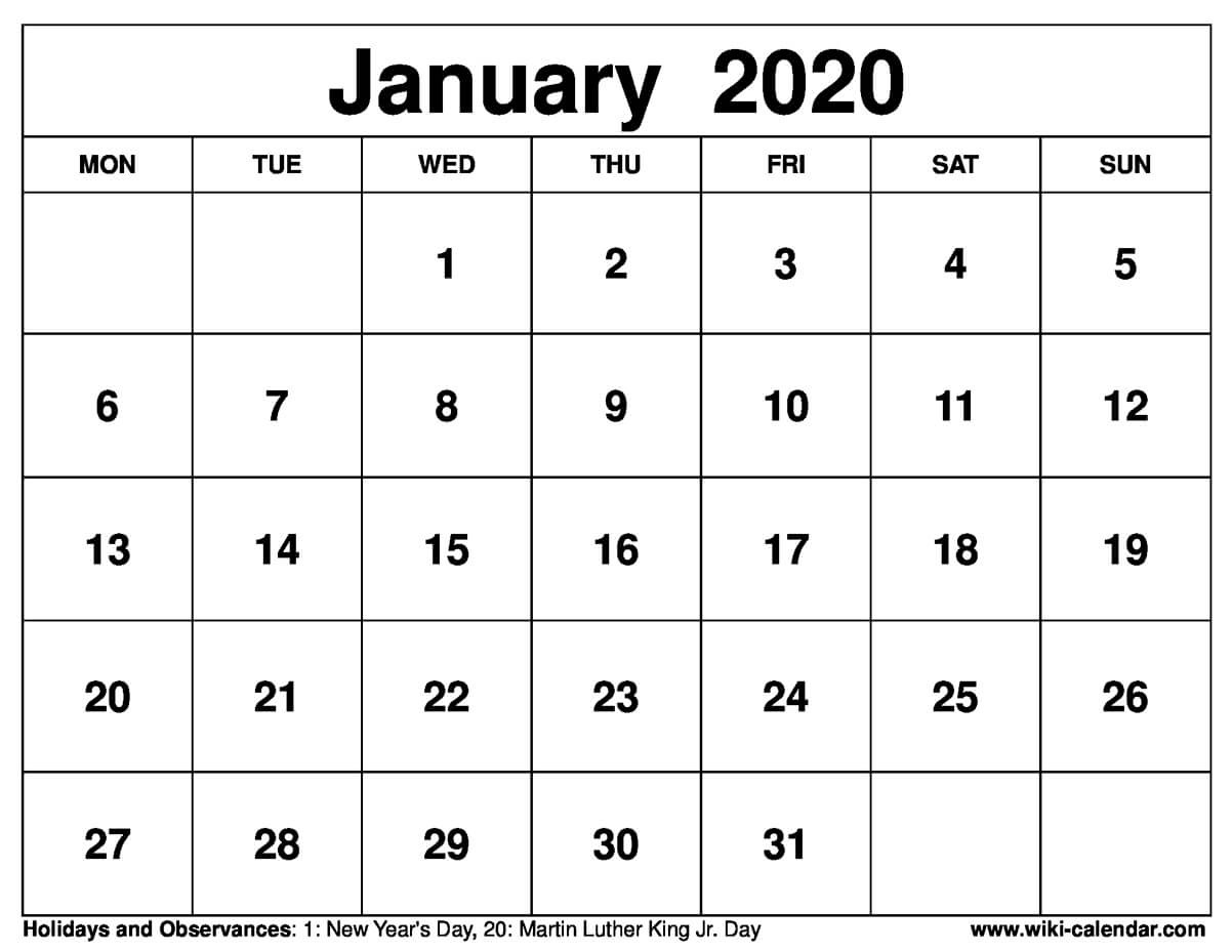 January Calendar 2020 Printable-January 2020 Calendar Tithi