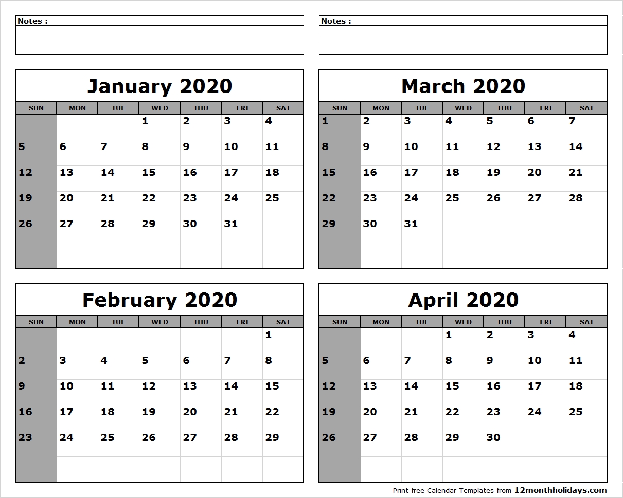 January-February-March-April-2020-Calendar-To-Print - All 12-January To April 2020 Calendar