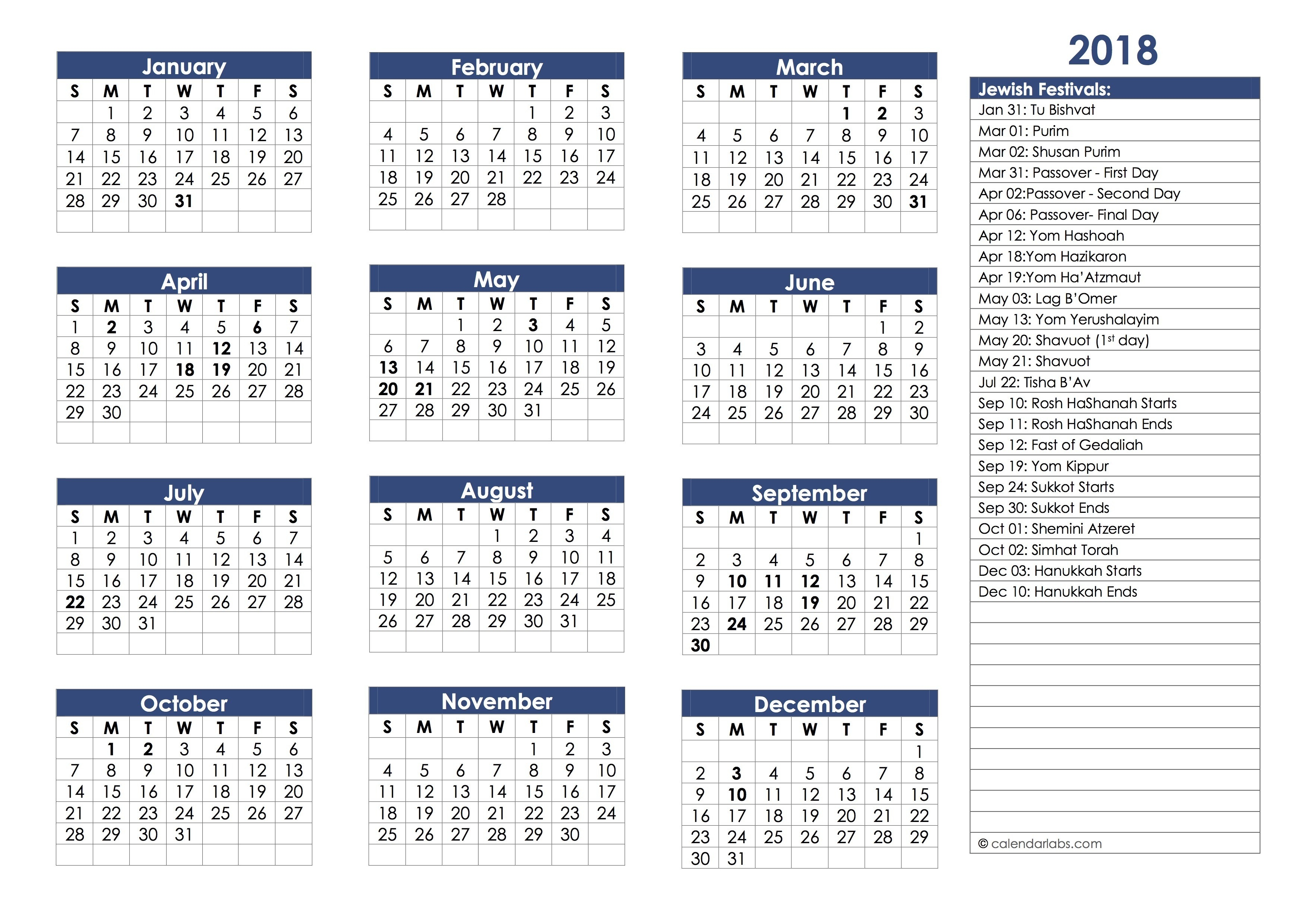 Jewish Holidays Calendar 2018 – Hebrew Calendar Festivals-Calendar Of Jewish Holidays