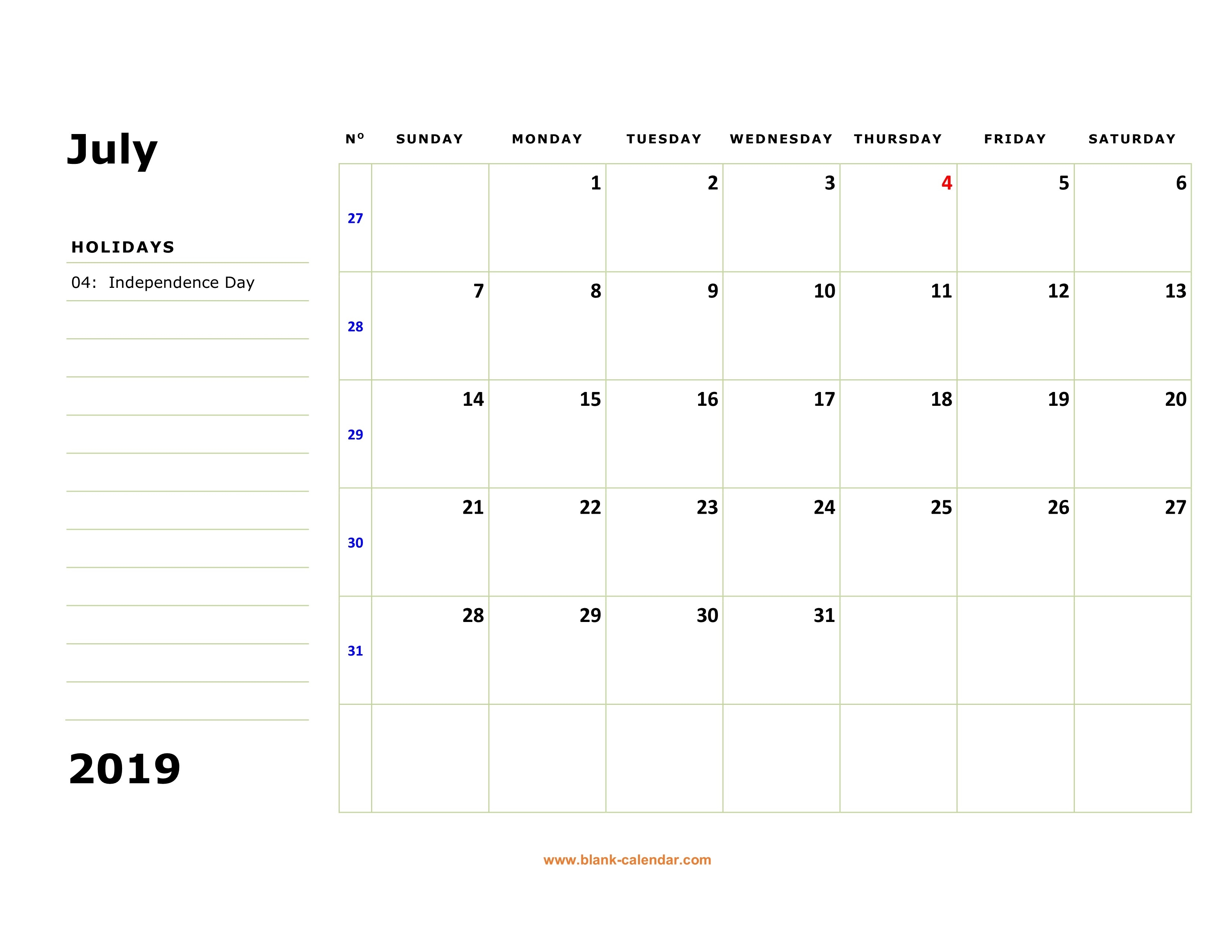 July 2019 Blank Calendar Pdf - Free August 2019 Calendar-Free Blanks Calendar Printable With Notes And Lines