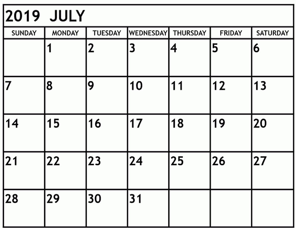July 2019 Blank Calendar Template #july #july2019-Fillablecalendar Template July 2020