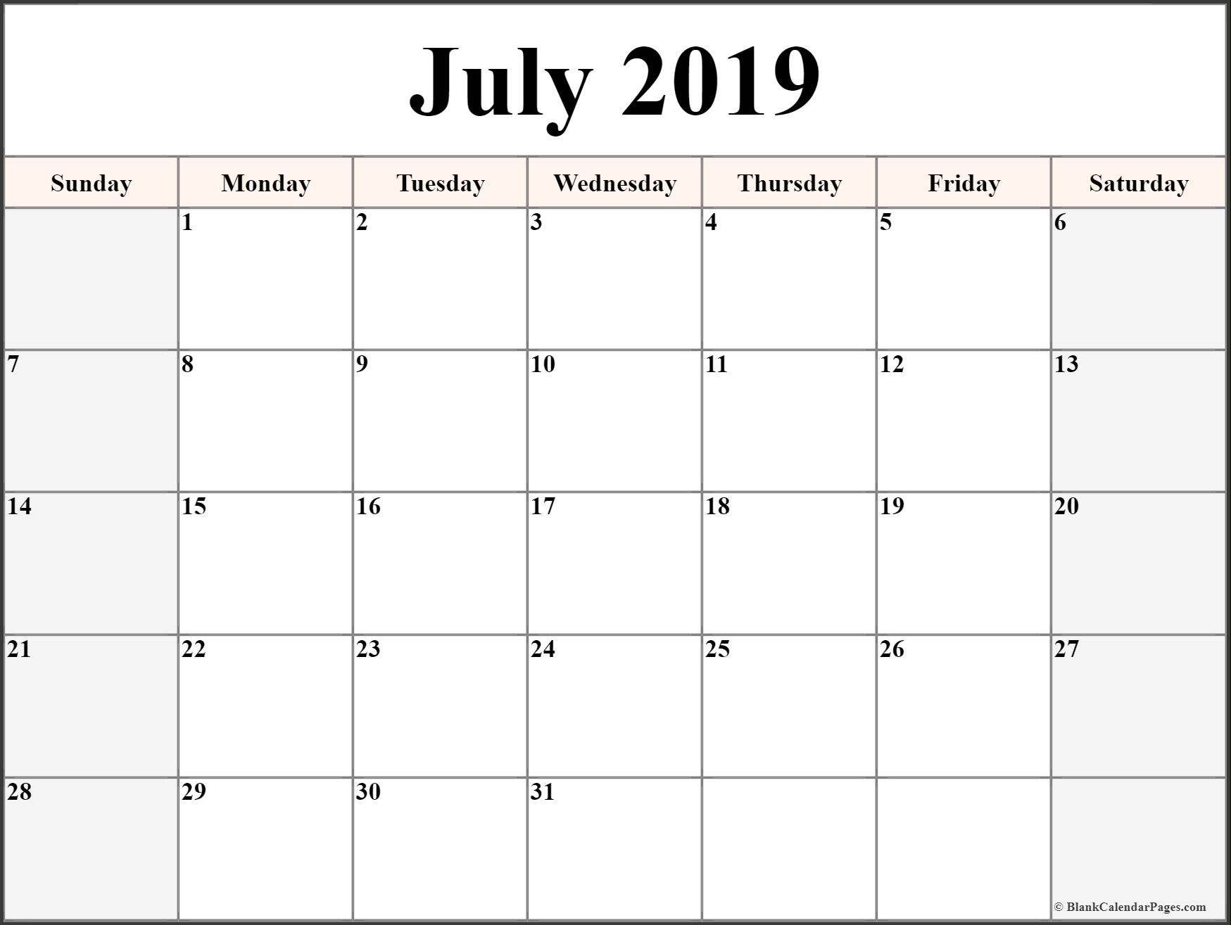 July 2019 Printable Calendar Blank Templates - Calendar Hour-Blank Timetable For The Month Of July And August