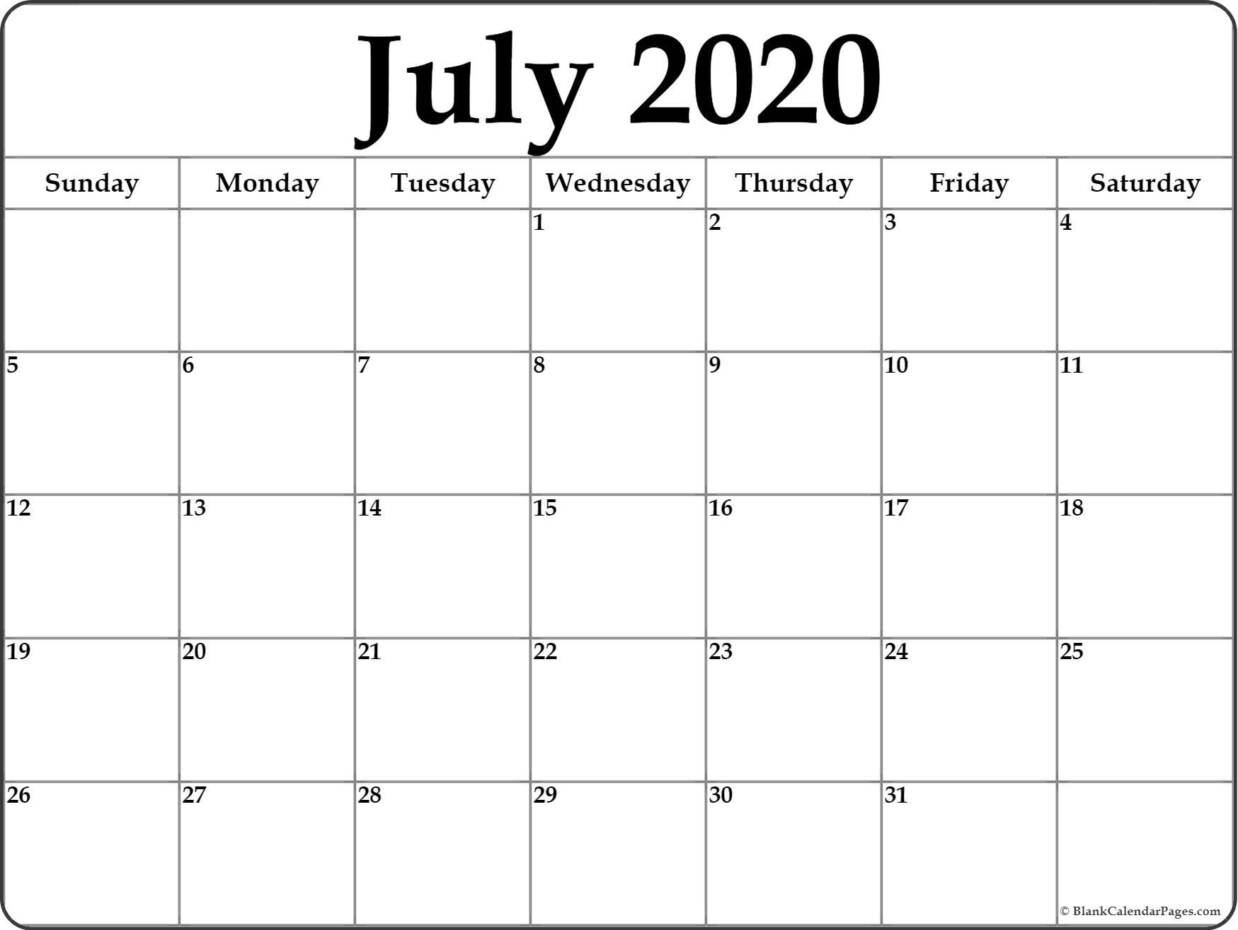 July 2020 Calendar | Free Printable Monthly Calendars-Monthly Calendar July 2020