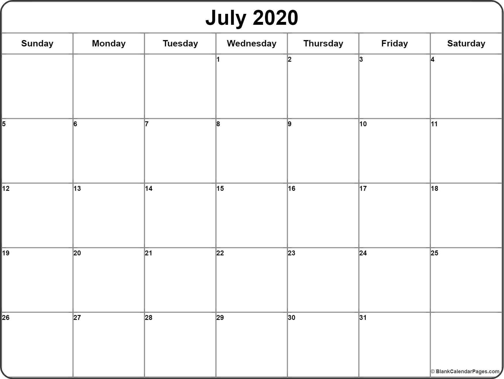 July 2020 Calendar | Free Printable Monthly Calendars-Printable Blank 2020 Calendar For June July And August