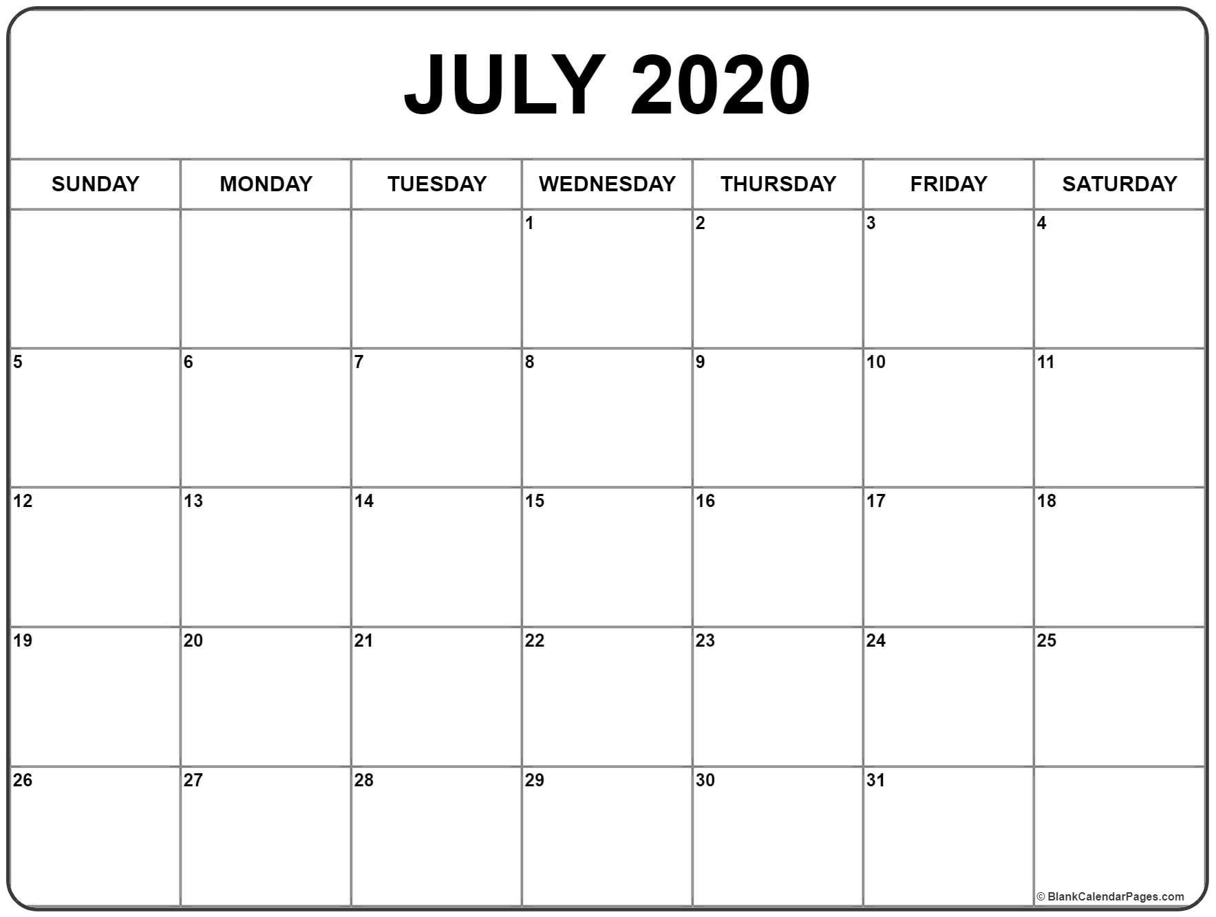 July 2020 Calendar | Printable Calendars | Printable Blank-January 2020 Calendar Canada