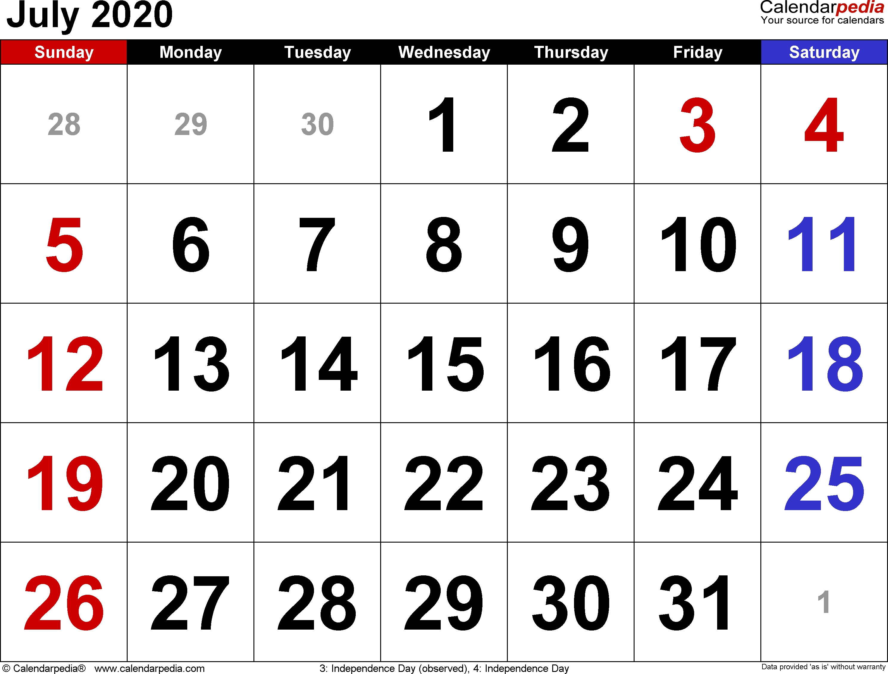 July 2020 Calendars For Word, Excel &amp; Pdf-Printable Monthly Template July 2020