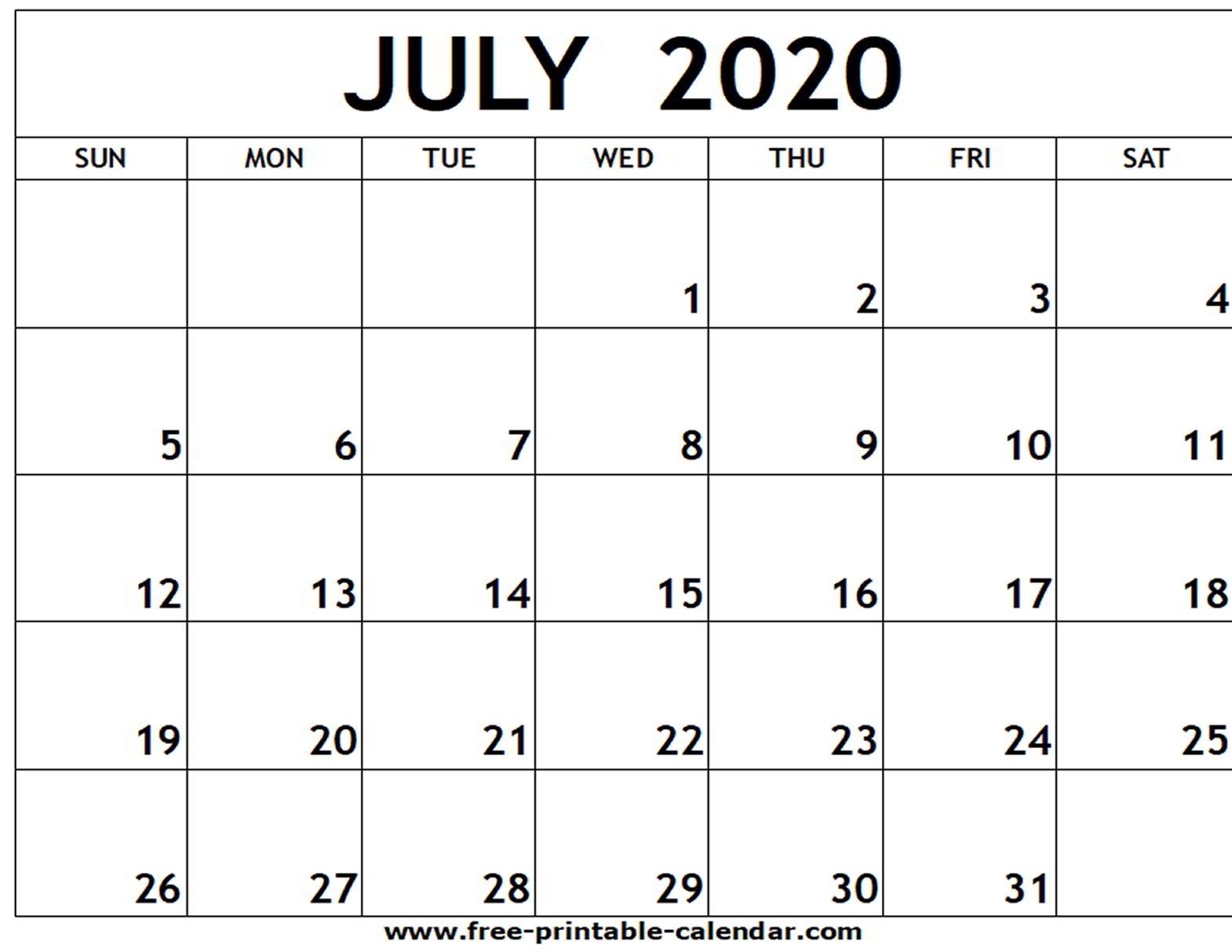 July 2020 Printable Calendar - Free-Printable-Calendar-Blank Calendar June-July 2020