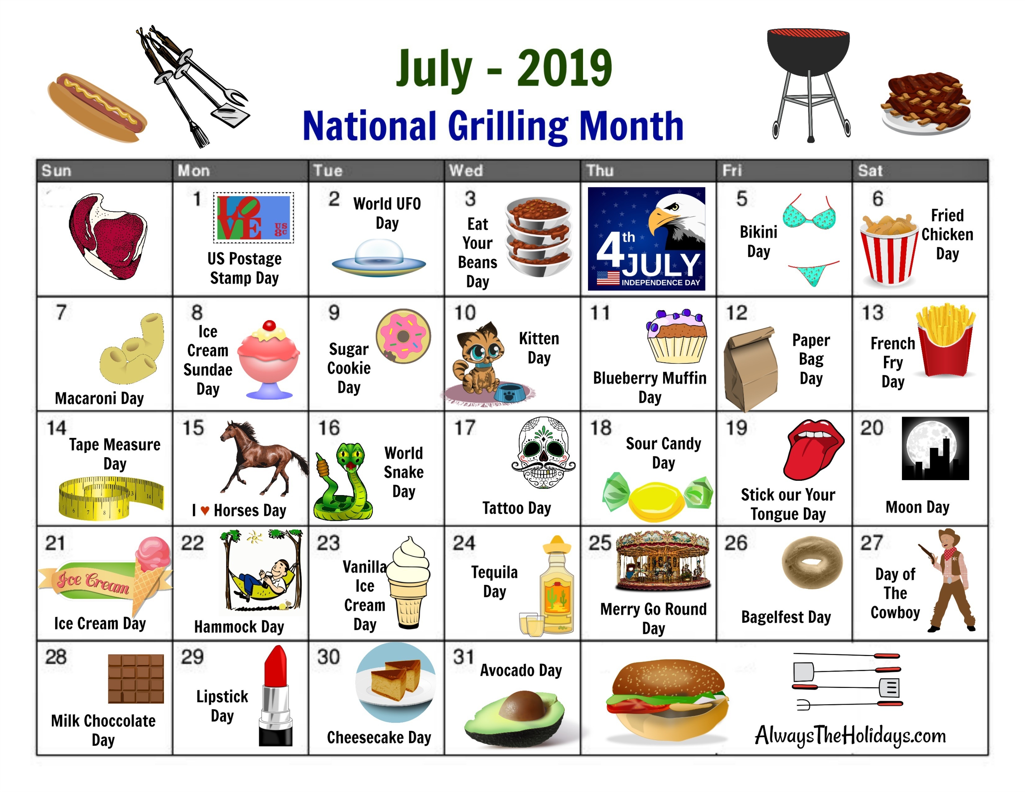 Calander Of Monthly Food Days Calendar Template Printable