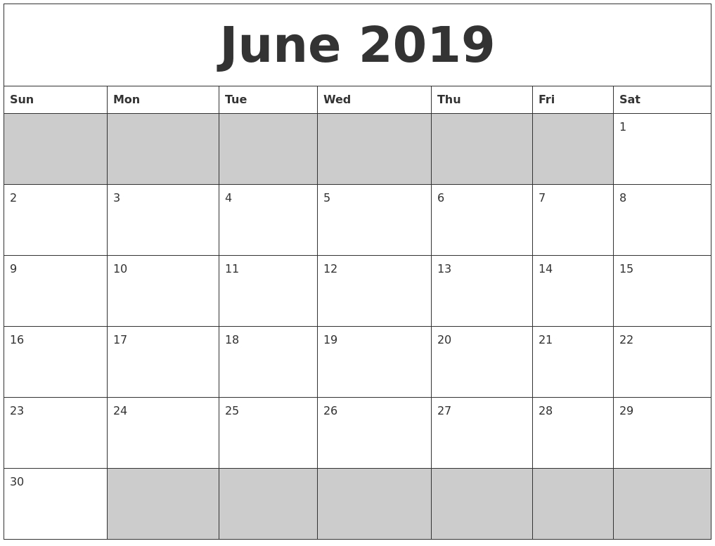 June 2019 Blank Printable Calendar-June And July Blank Calendar