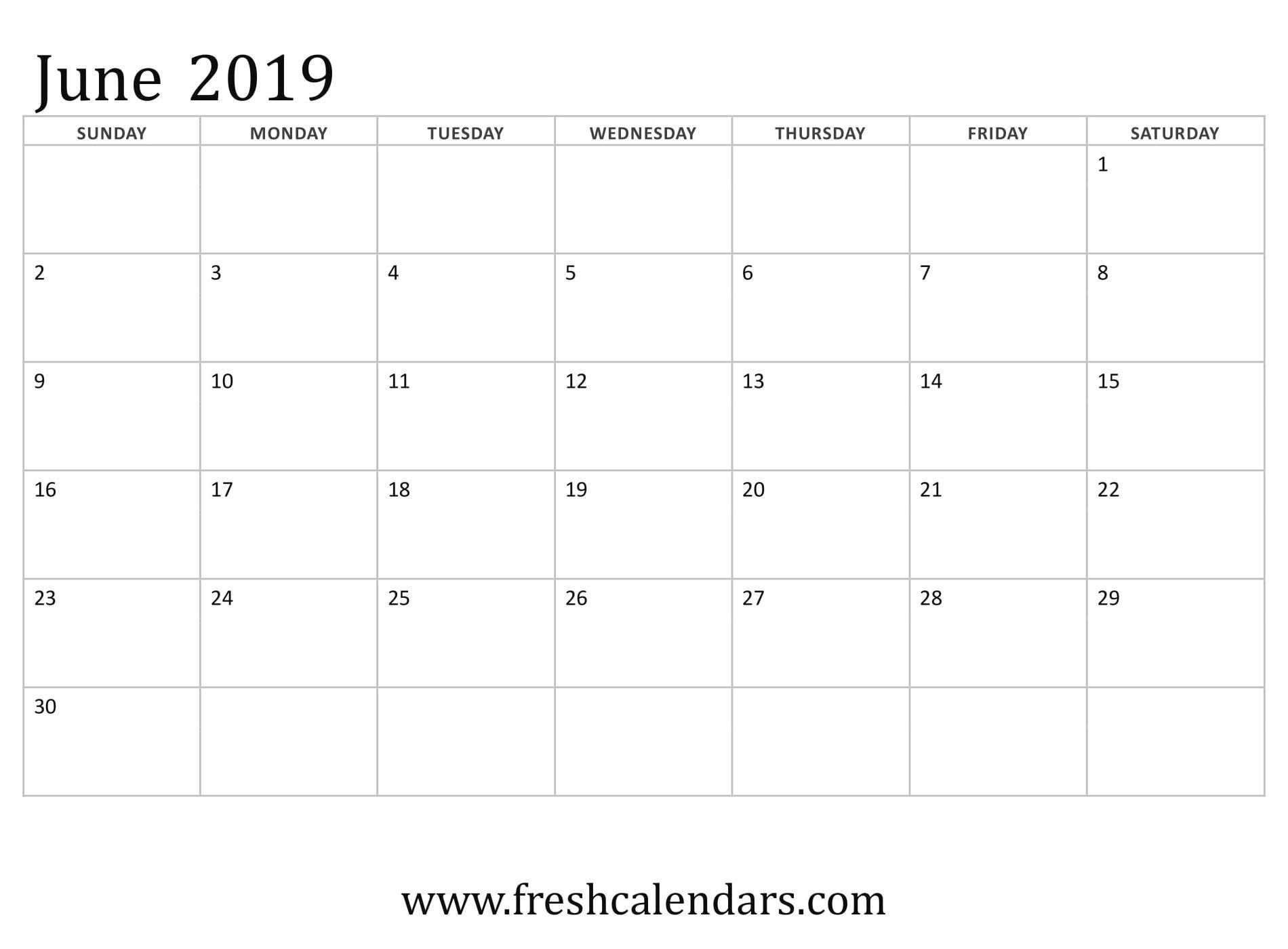 June 2019 Calendar Basic Template | Printable Monthly-Monthly Schdule For June