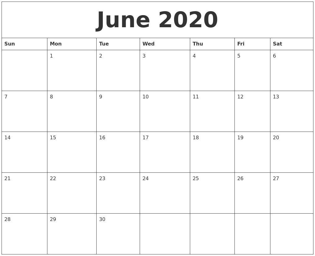 June 2020 Blank Schedule Template-Monthly Schdule For June