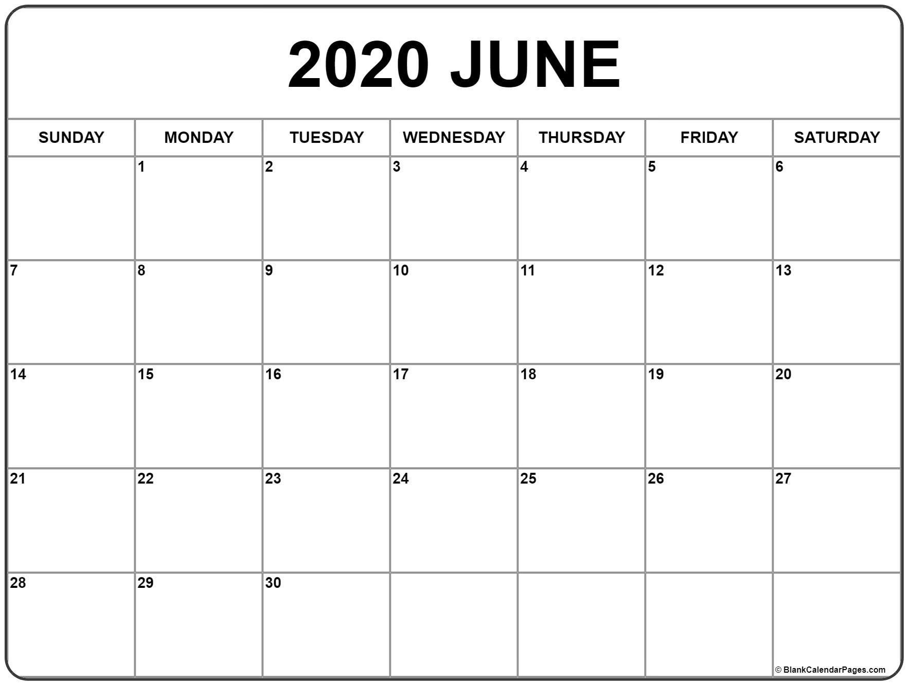 June 2020 Calendar | Free Printable Monthly Calendars-Blank Calendarjune 2020 Printable Monthly