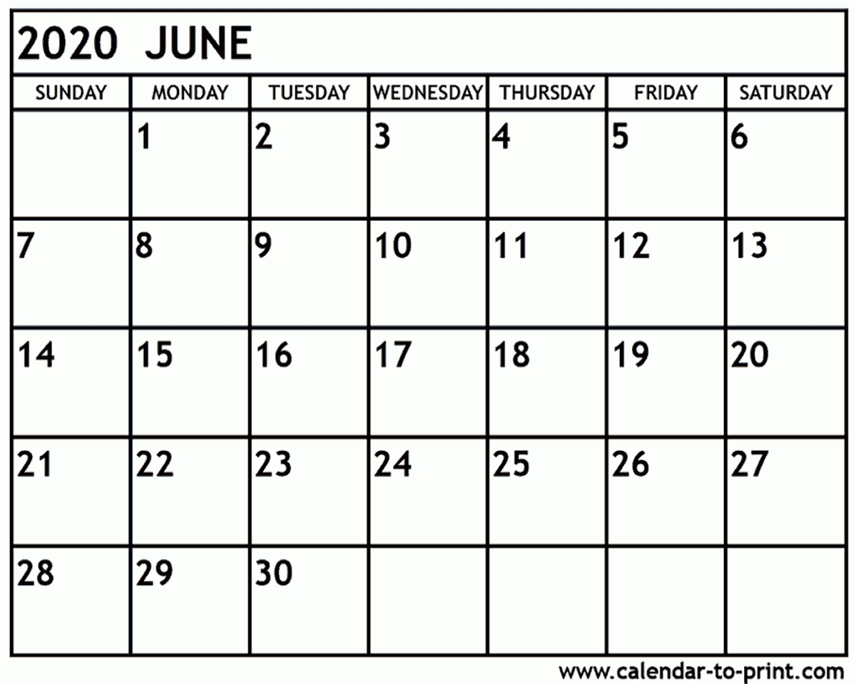 June 2020 Calendar Printable-January To June 2020 Calendar
