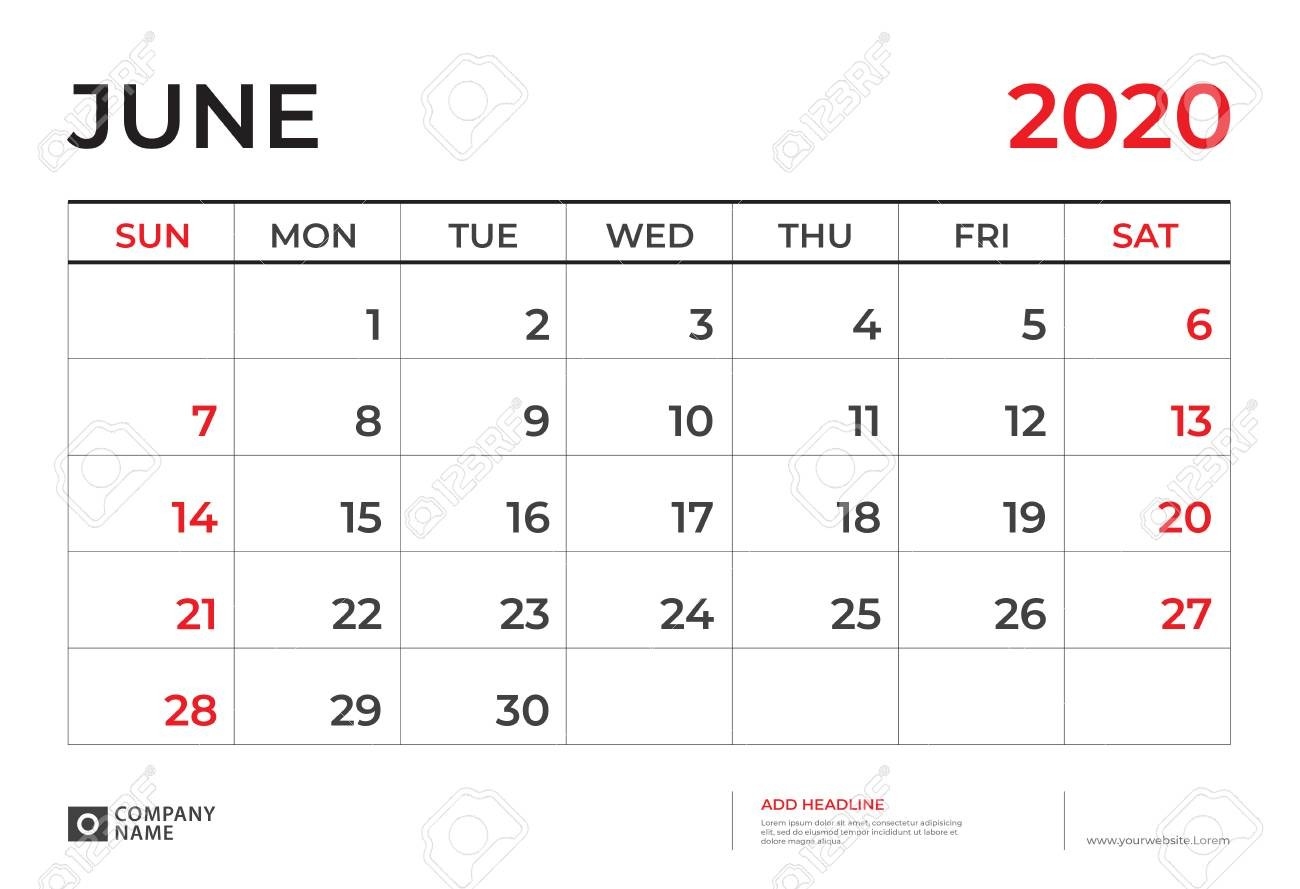 June 2020 Calendar Template, Desk Calendar Layout Size 9.5 X..-Legal Size Calendar Template 2020